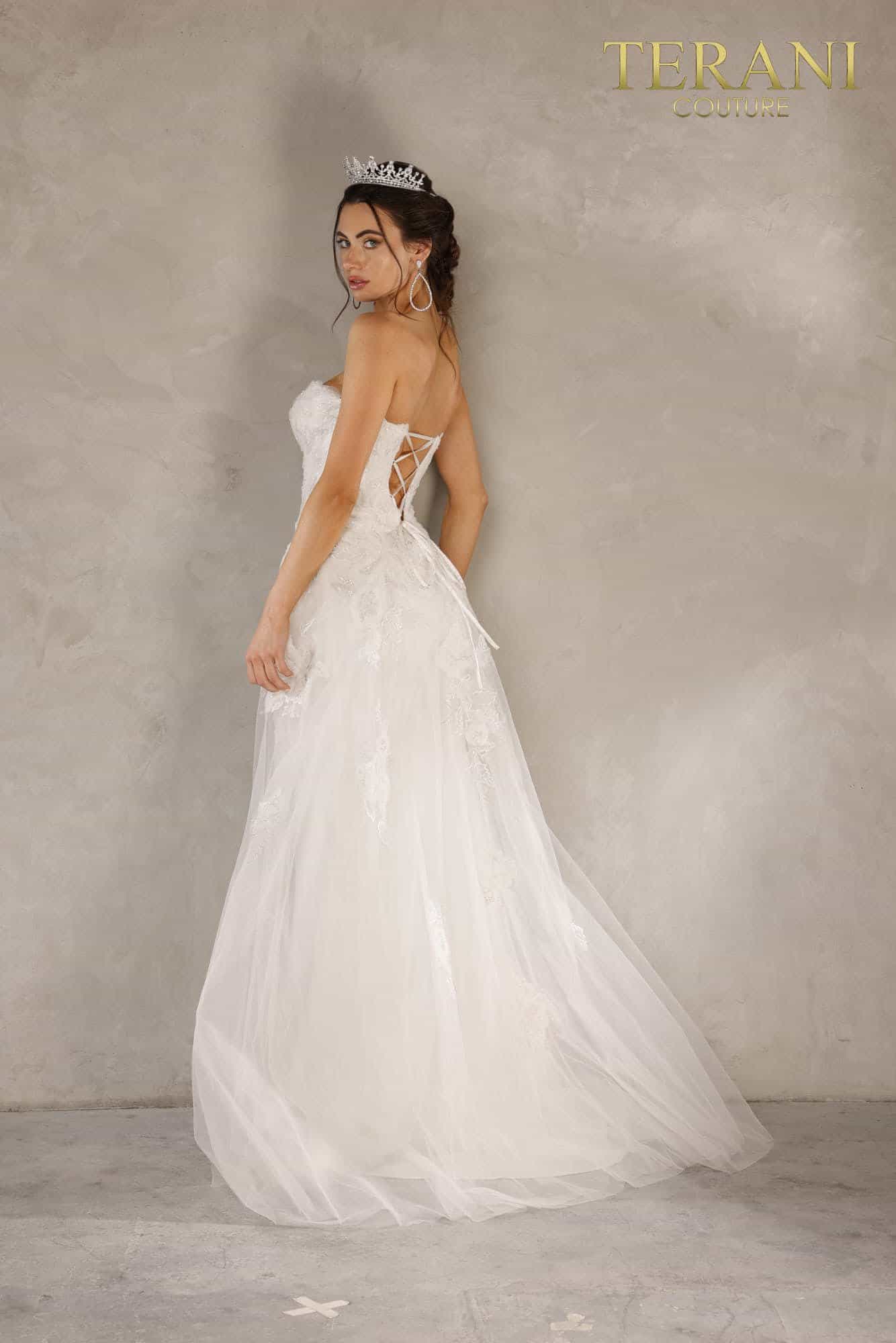 Strapless Plunging V-neckline Embroidered A-line Dress - 2111P4055