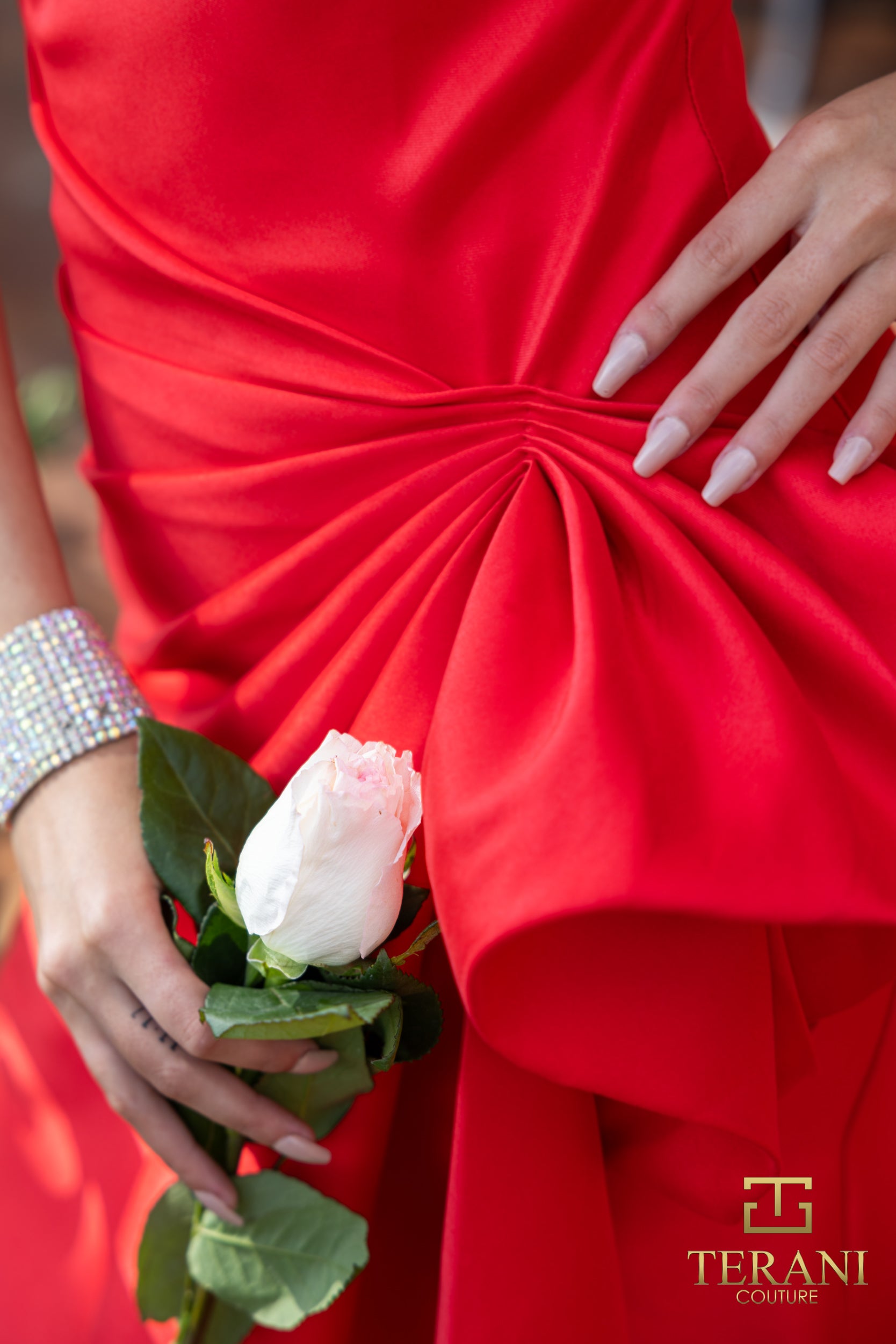 Straight Neckline Draped Bow Gown - 2111P4019