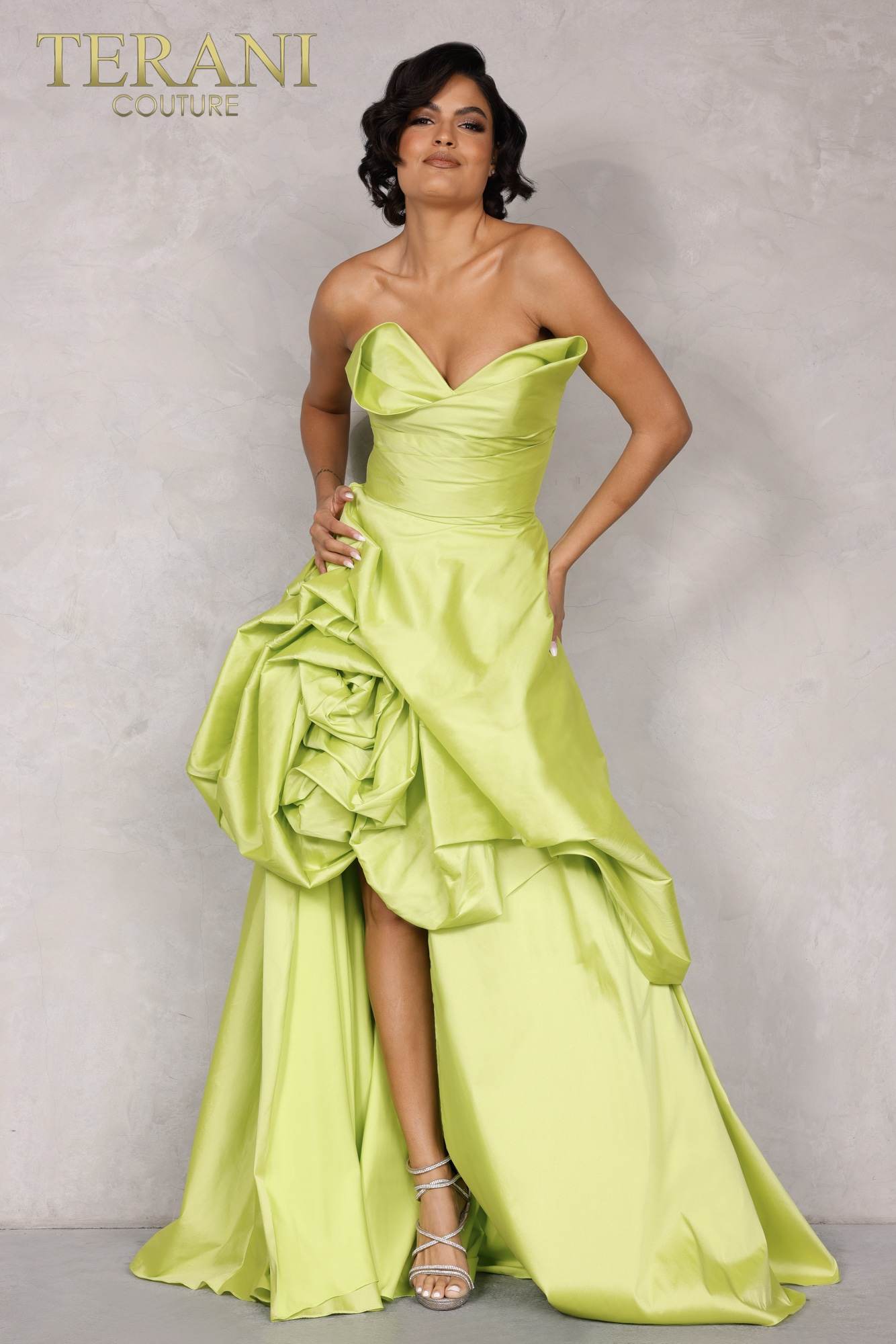 Ruffle peplum evening dress