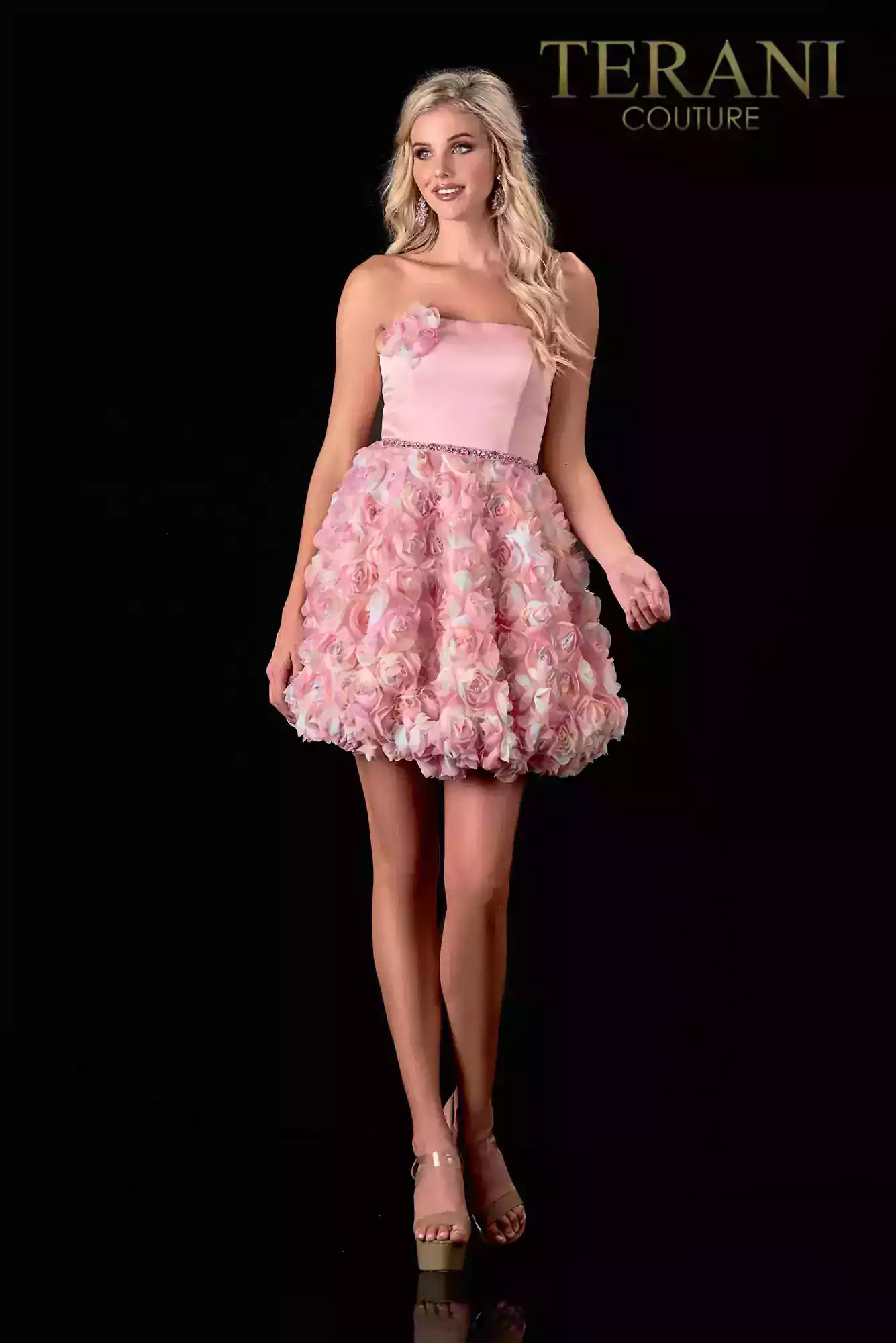 3D Floral Skirt Short Strapless Blush Prom Dress - 2112P4391