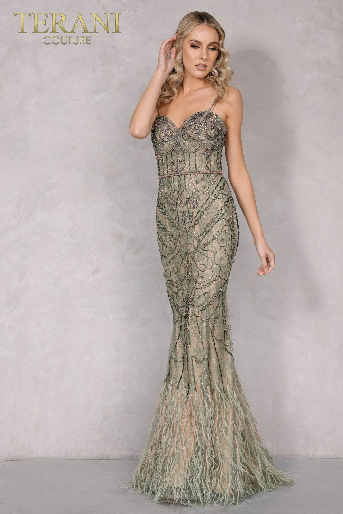 Spaghetti Strap Long Beaded Dress - 2221GL0415