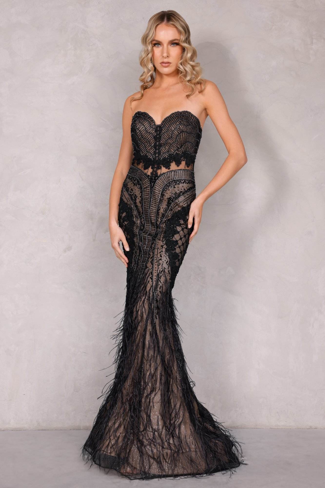 Strapless black nude pageant dress | 2221GL0417