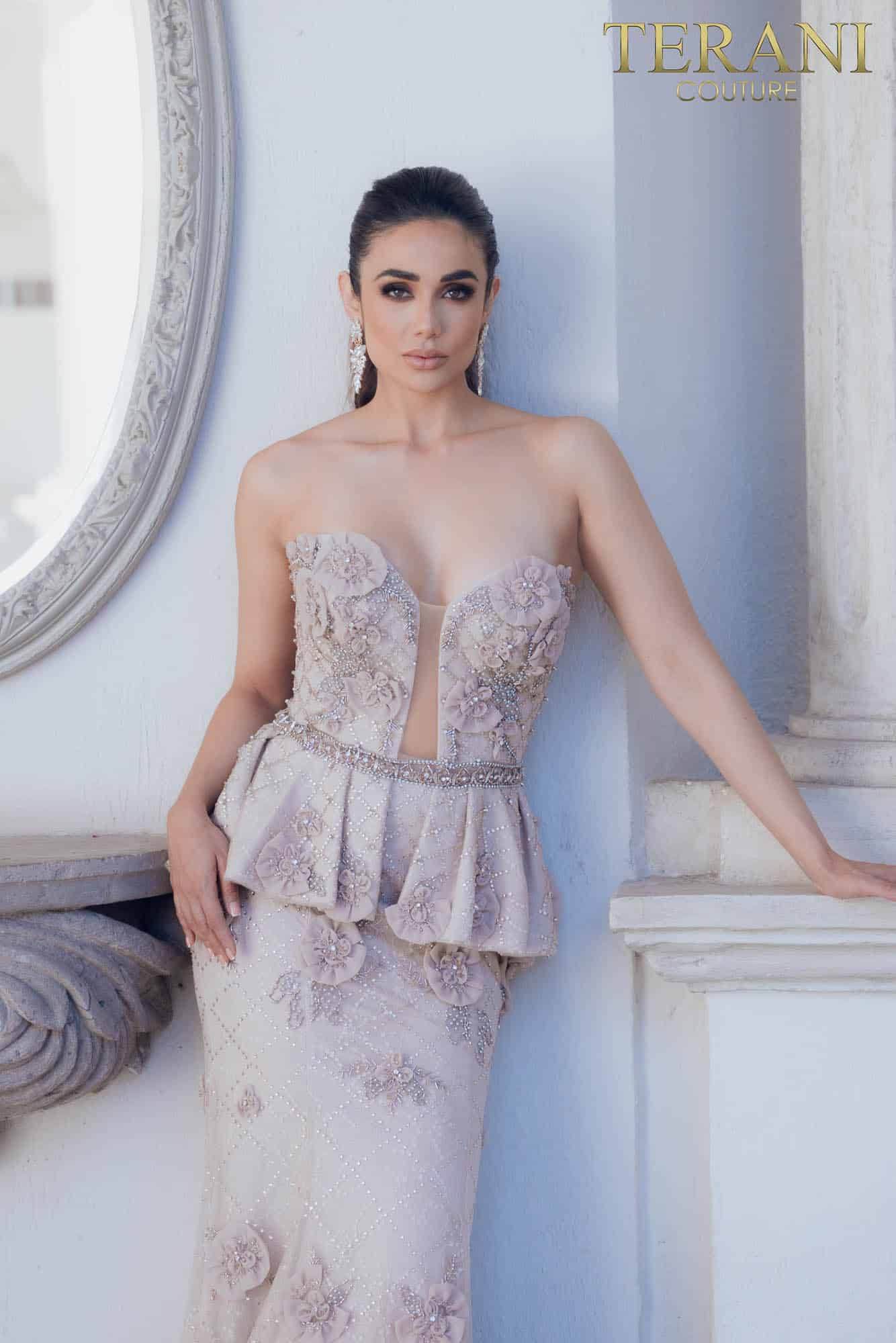 Strapless Peplum Tiered Mermaid Dress - 231E0307