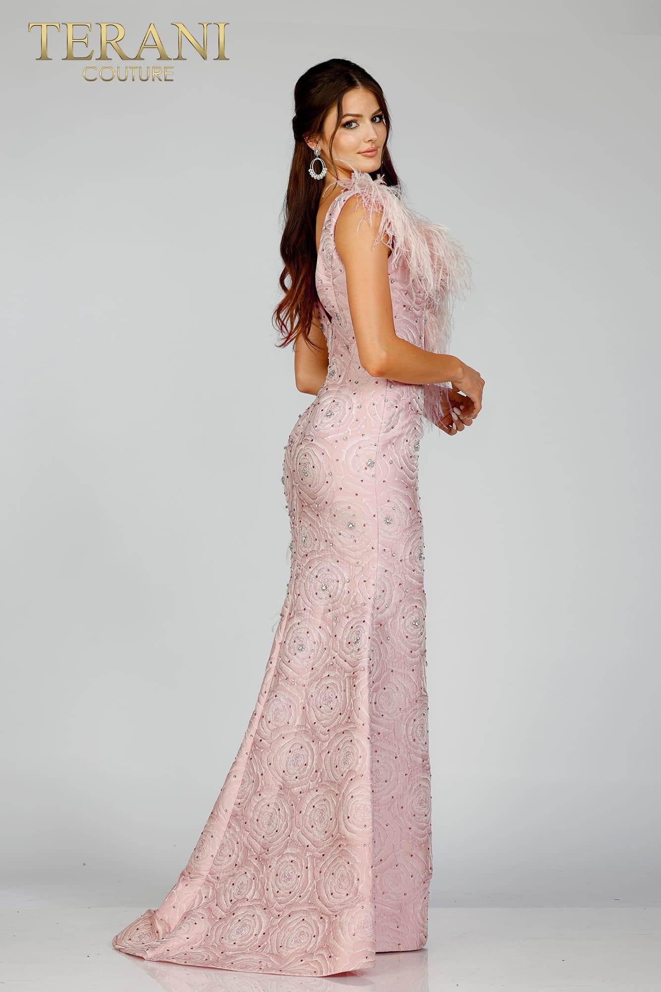 Sleeveless Mermaid Gown with Feather Details- 231E0314