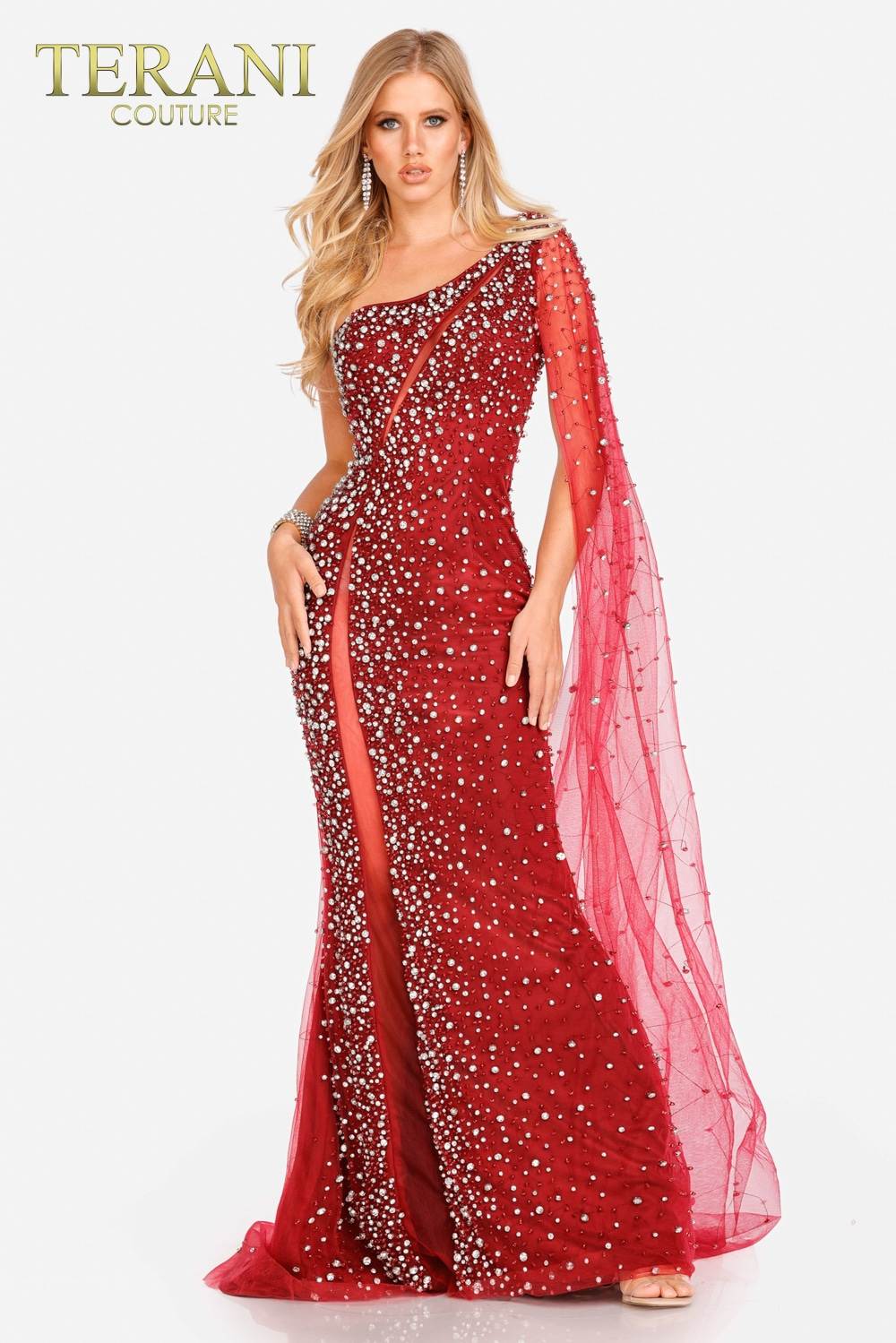 Tulle Pageant Dress with One Shoulder Cape Sleeve - 231GL0401