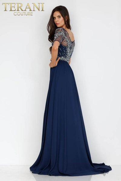 Navy Evening Gown with Embellished Bodice - 231M0341