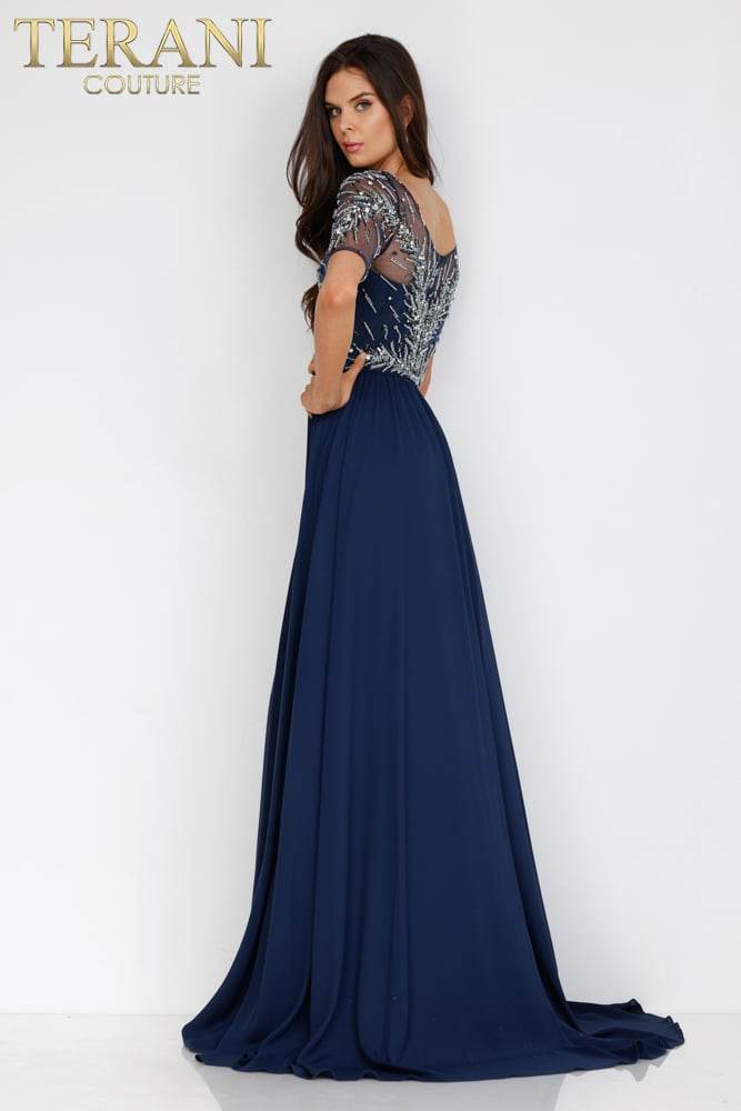 Navy Evening Gown with Embellished Bodice - 231M0341