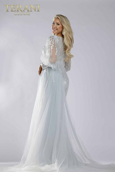 Ice Blue Dress with One Side Detachable Train - 231M0490
