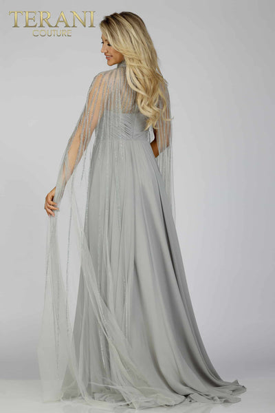 Silver Cap Sleeves Dress with Pleated Flare - 231M0495
