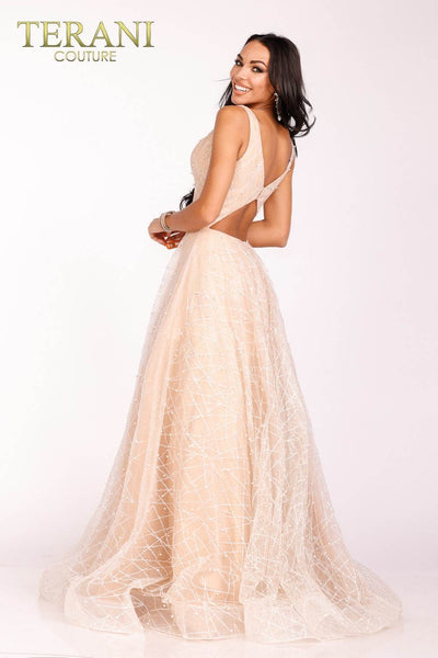 Ivory Peekaboo Back Prom Dress with V-neck - 231P0169