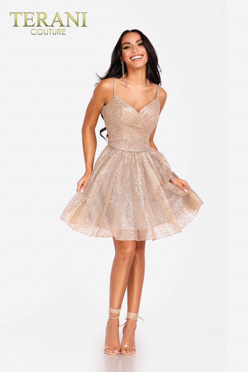Sequin tulle spaghetti strap mini prom dress - 231P0591 Sequin tulle spaghetti strap mini prom dress - 231P0591