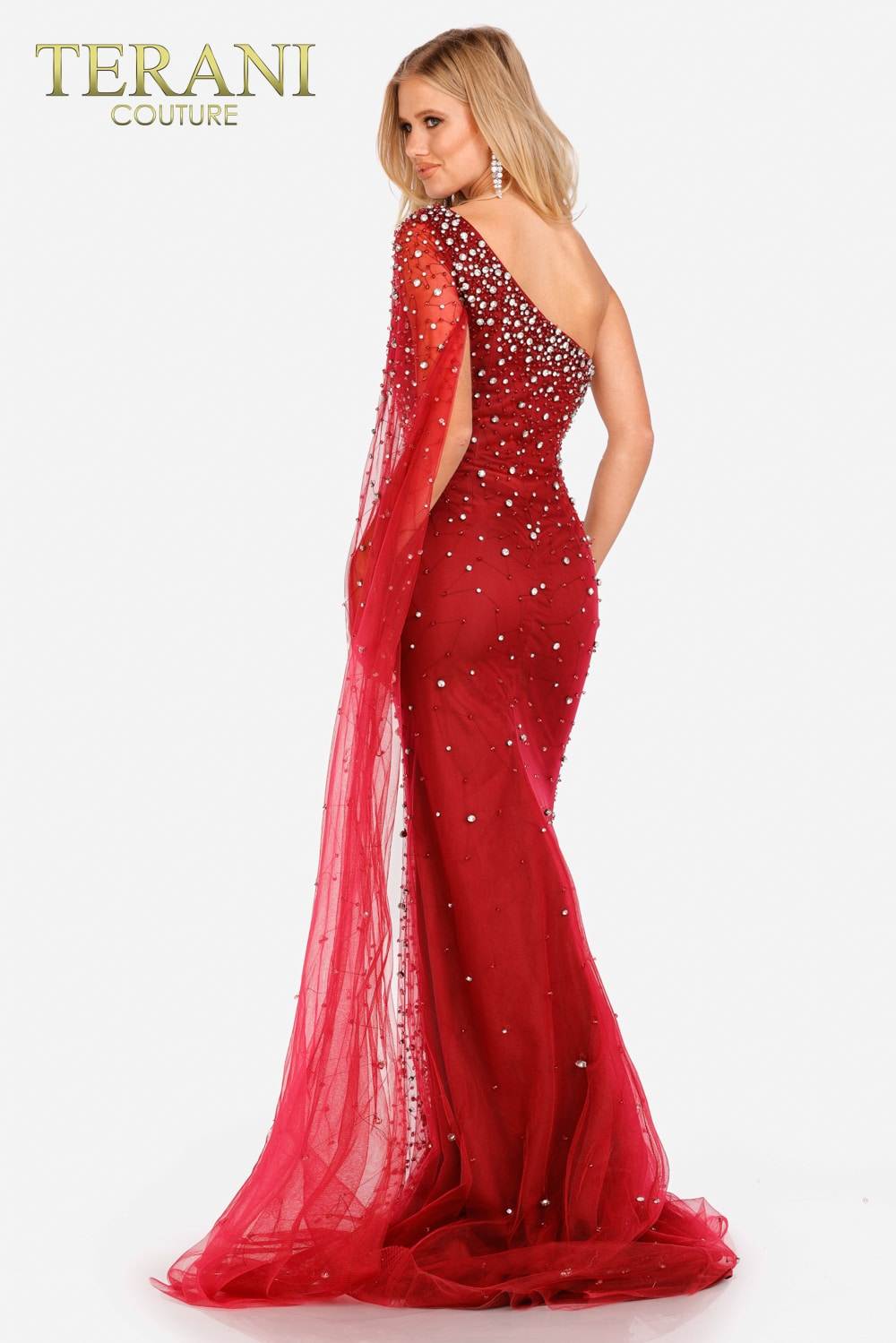 Tulle Pageant Dress with One Shoulder Cape Sleeve - 231GL0401