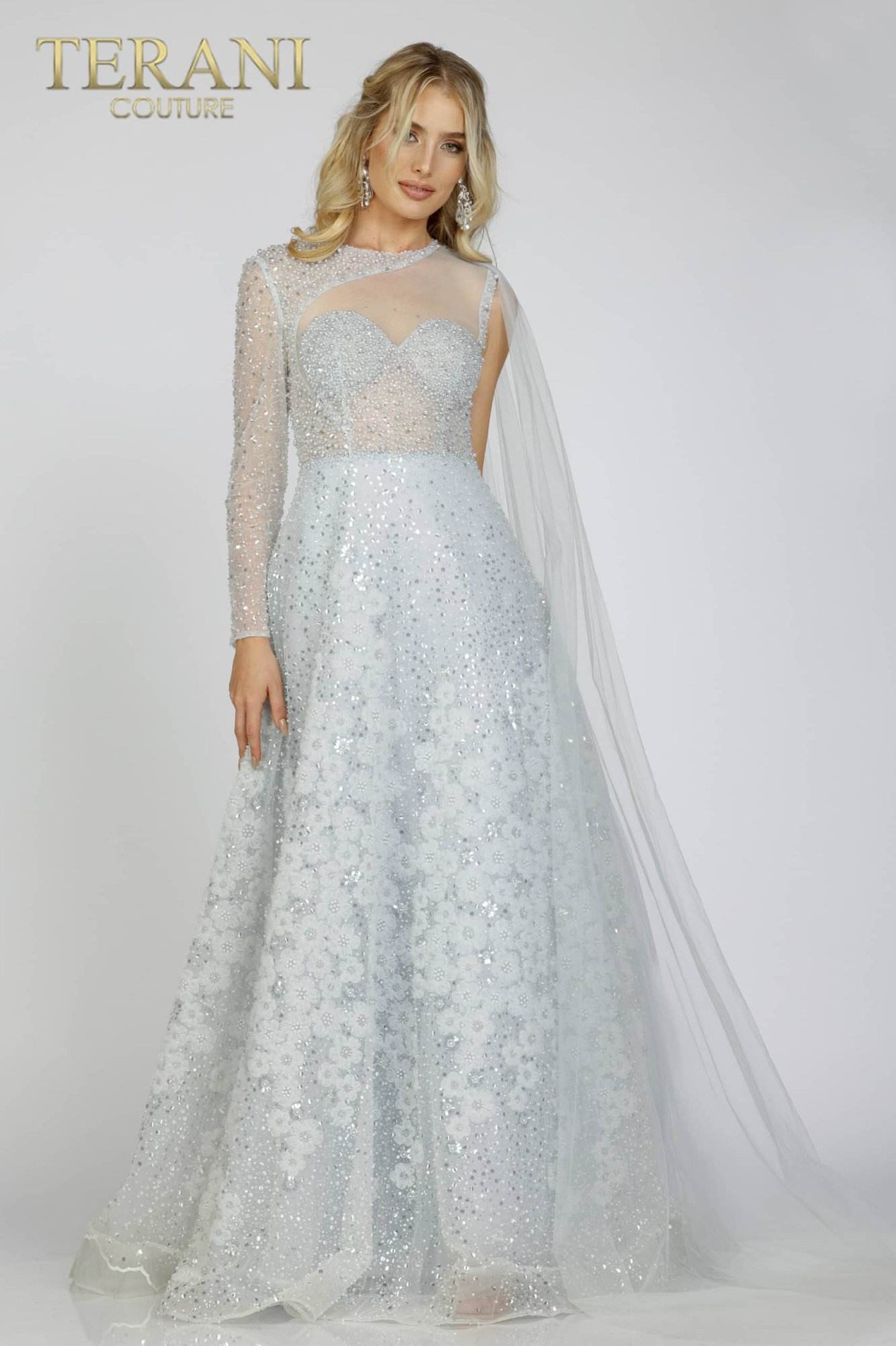 Silver Mother of the bride dress with sheer bodice -231M0493