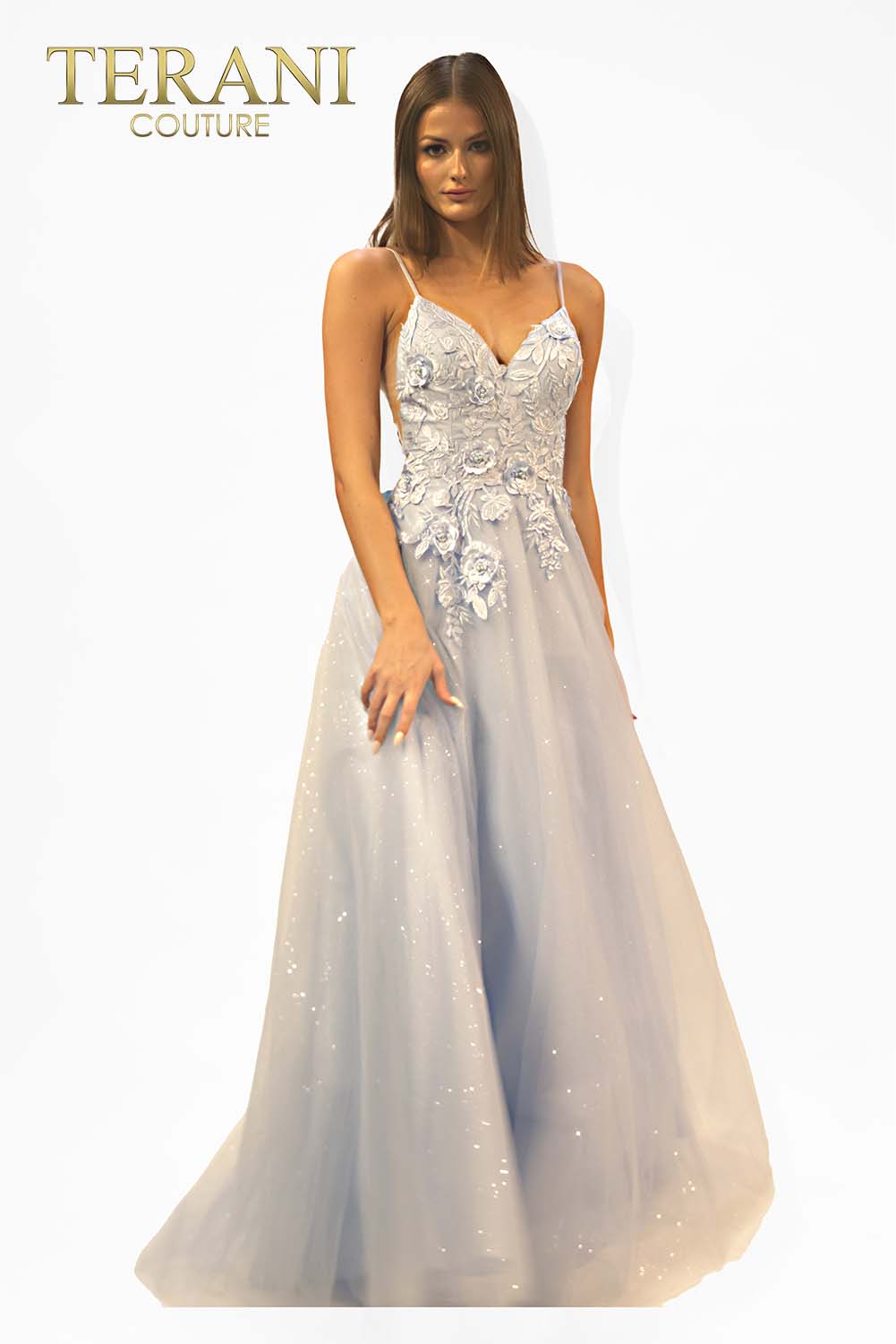 Ice blue Low back gown with extra flare - 231P0102