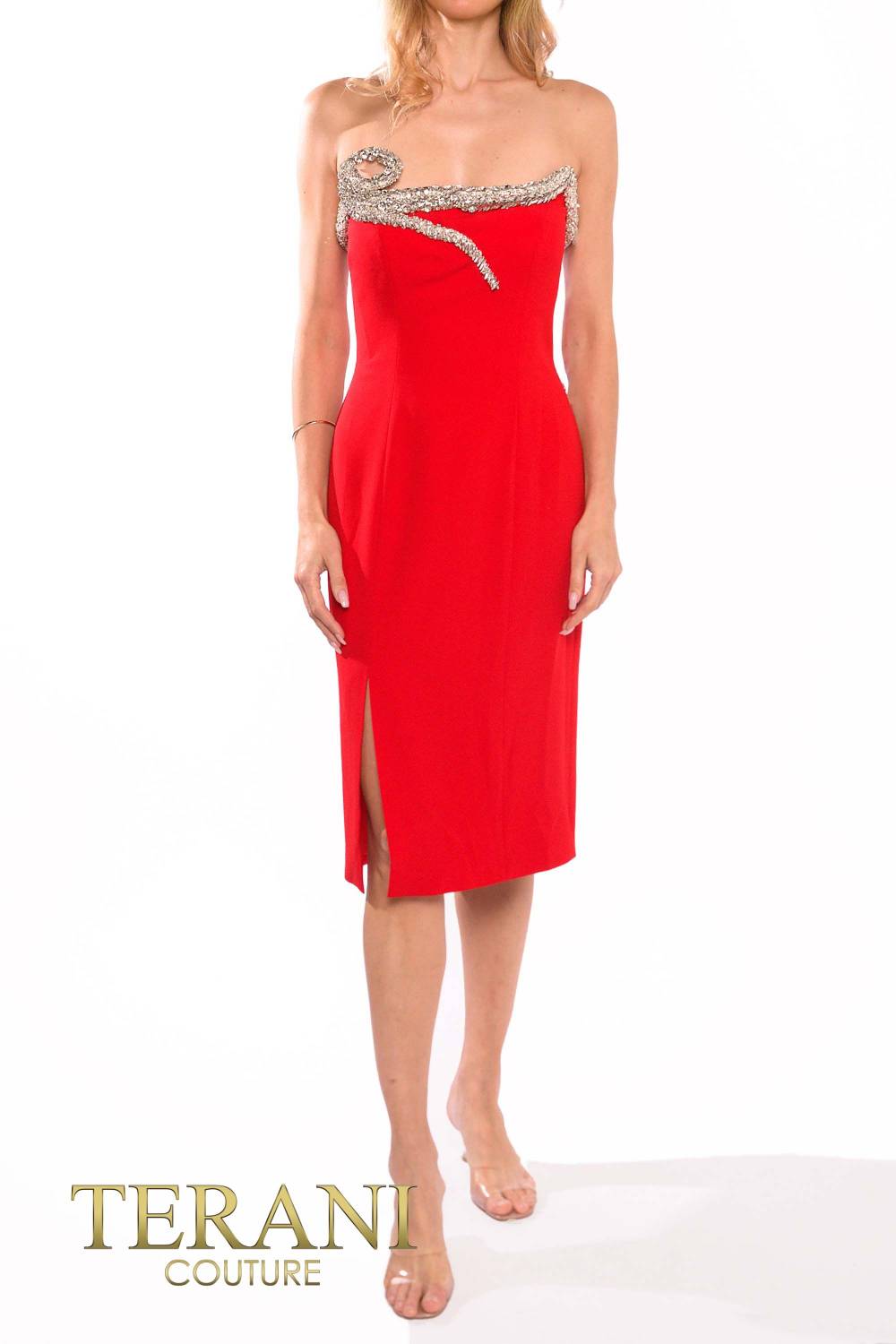 232C1141 Strapless Crepe Column Evening Dress