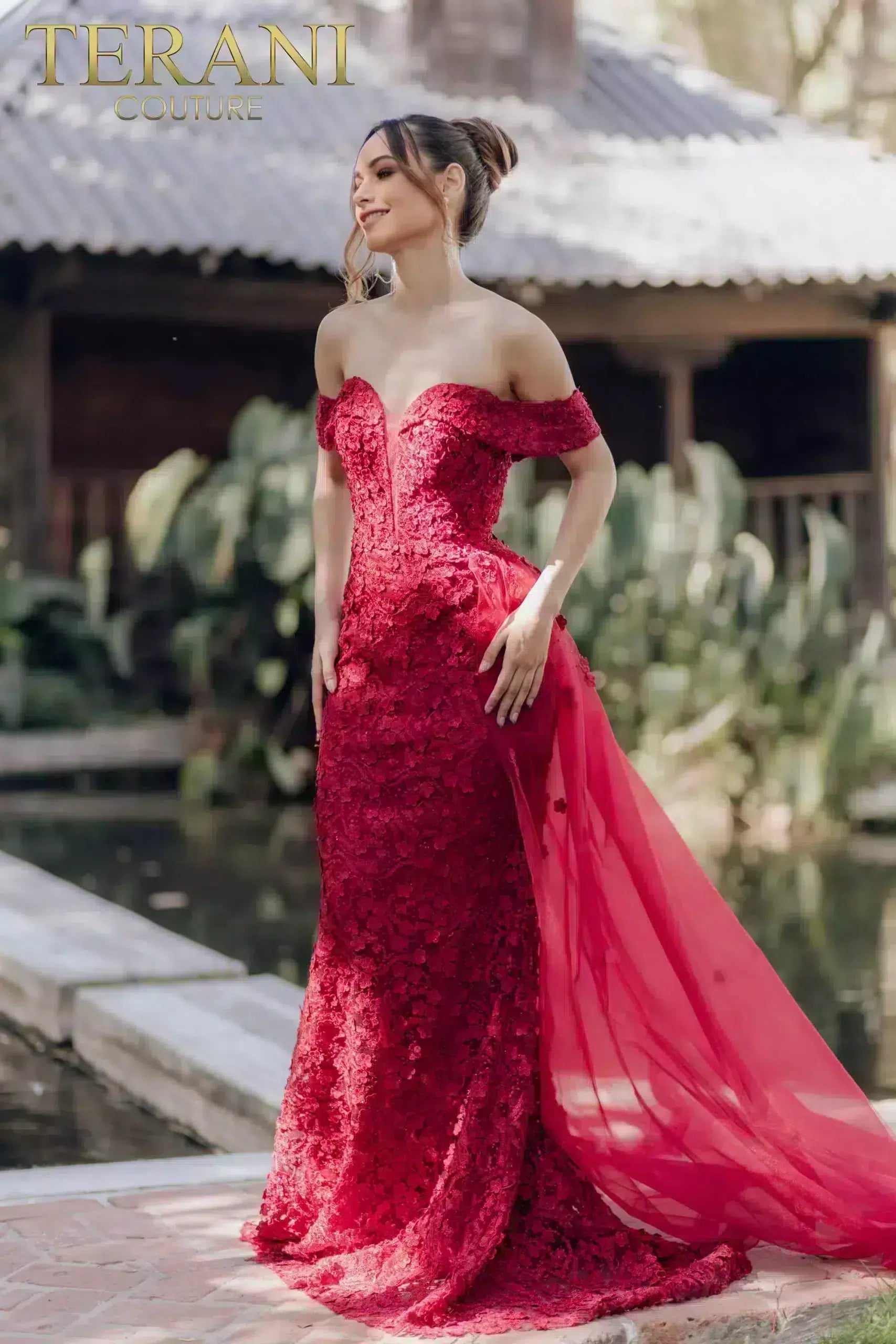 Off Shoulder Mermaid Embroidery V-neck Overskirt Dress - 232E1203