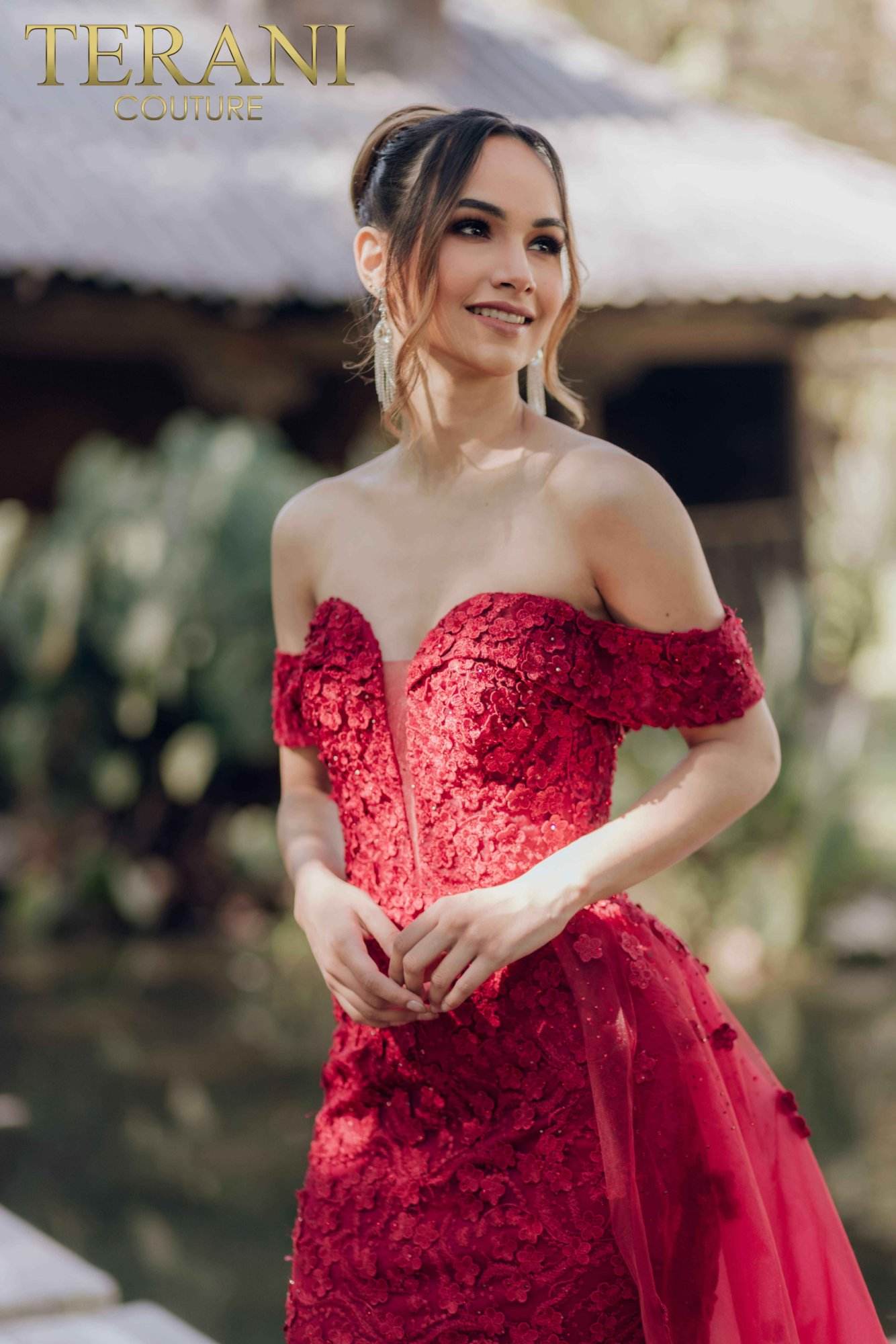 Off Shoulder Mermaid Embroidery V-neck Overskirt Dress - 232E1203