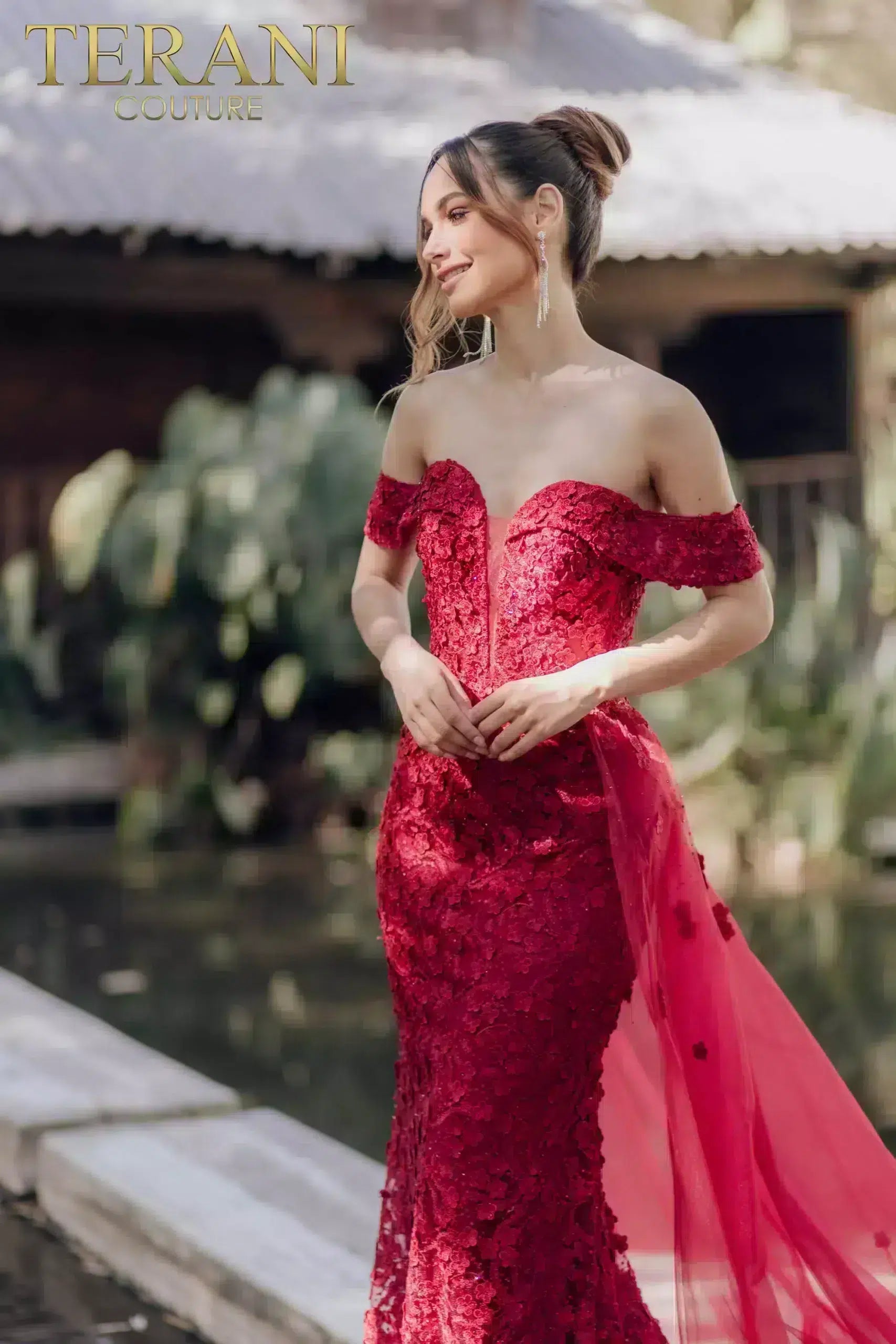 Off Shoulder Mermaid Embroidery V-neck Overskirt Dress - 232E1203