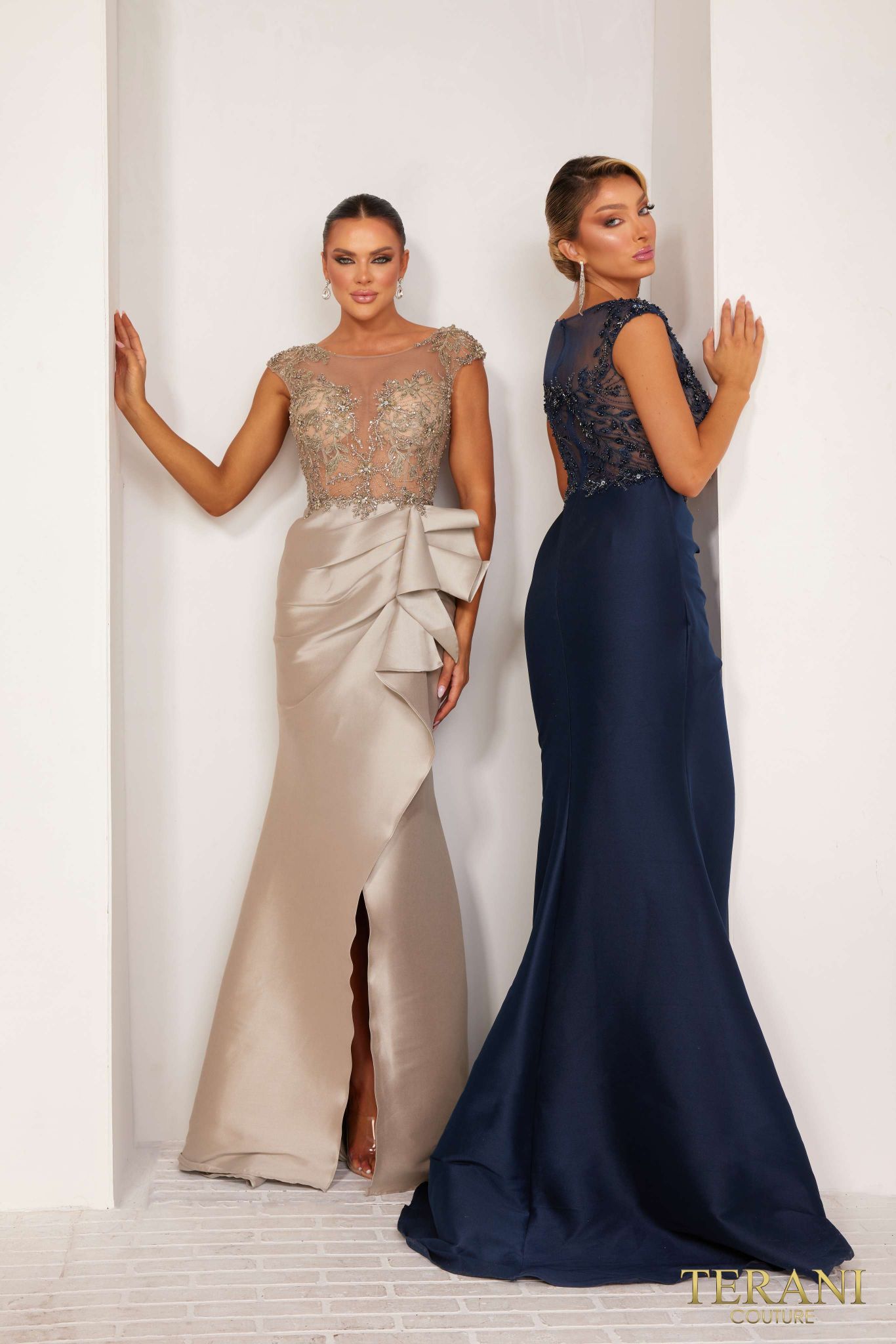 232E1300 Trumpet Cap Sleeves Stretch Mikado Sparkly Evening Dress