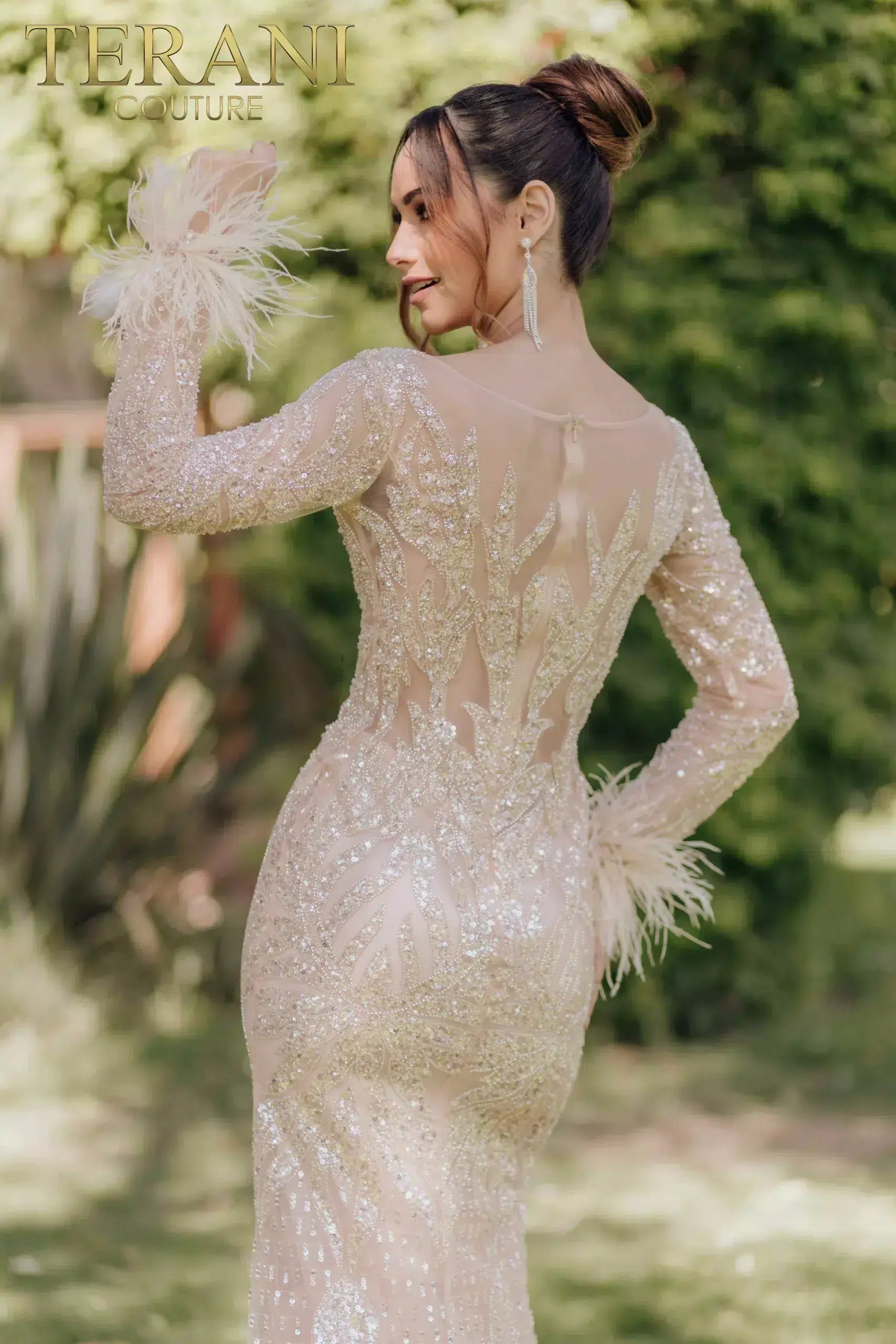 Sheer Bodice Beaded Mermaid Long Sleeves Dress - 232GL1441
