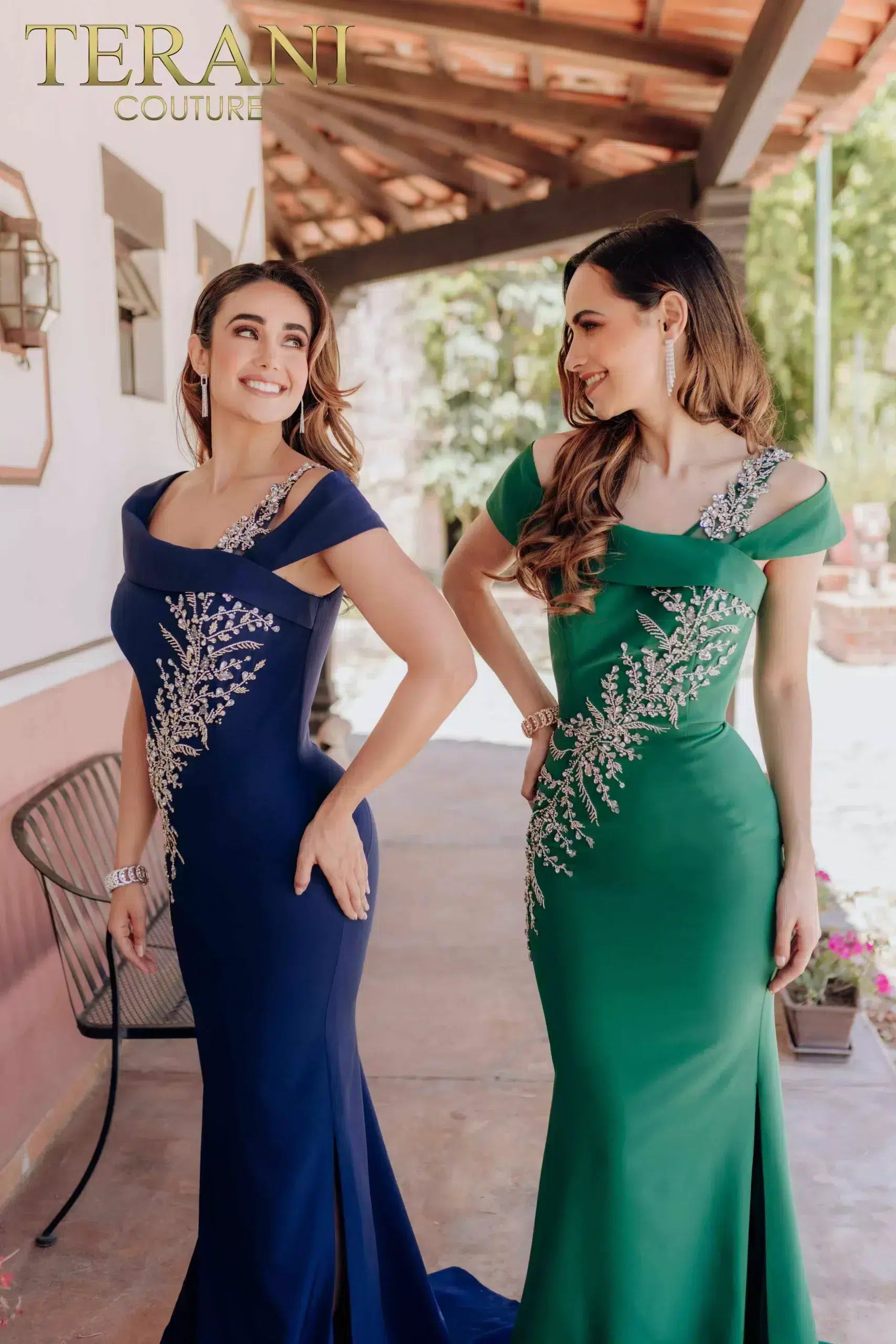 Asymmetrical Mermaid Off Shoulder Beaded Satin Long Dress- 232M1549