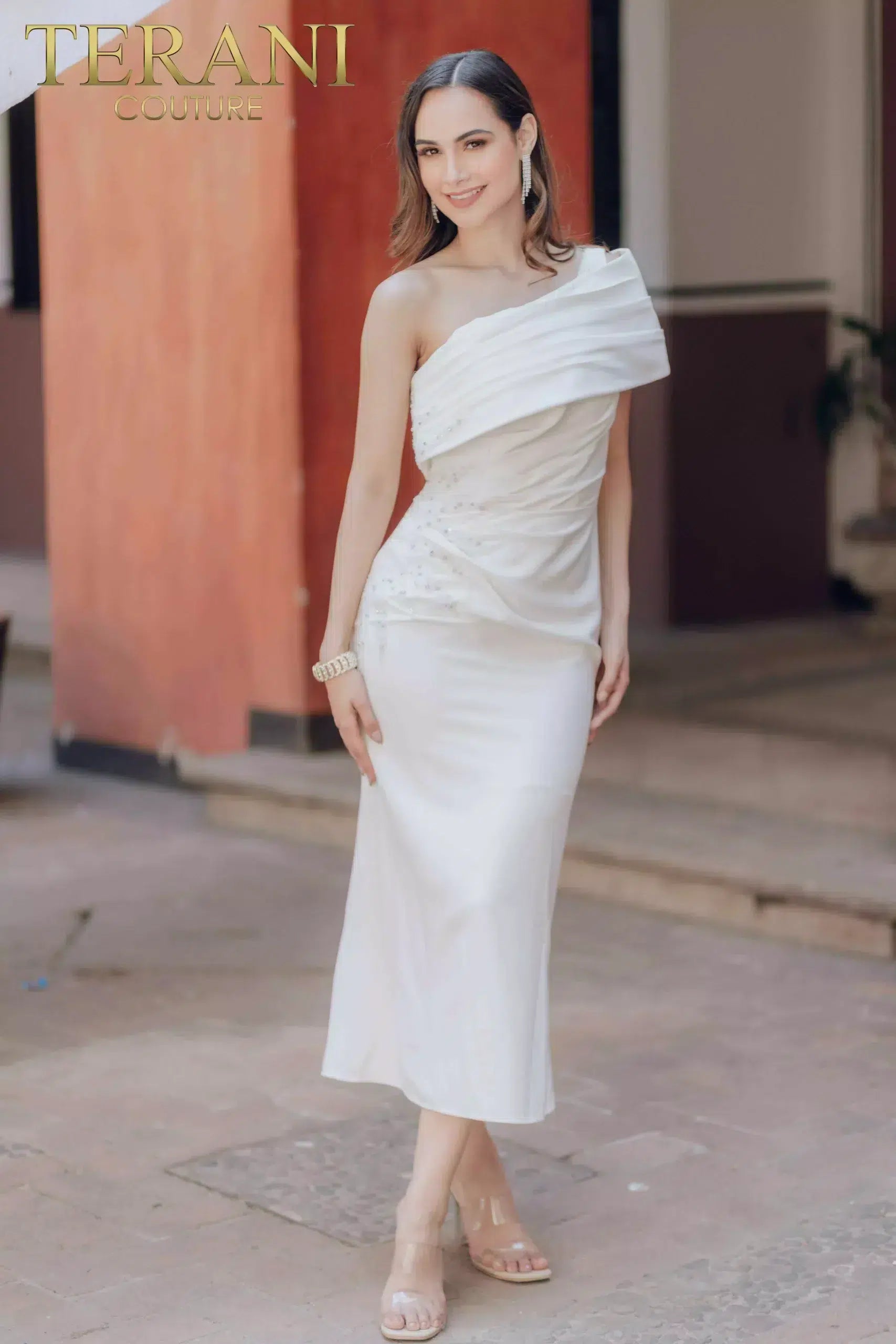 Embroidered Tea Length Sleeveless Bodycon Cocktail Dress - 232C1106