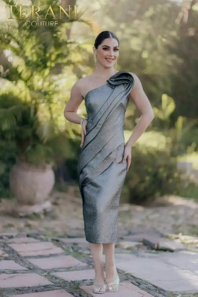 Tea Length Shiny Metallic Bodycon Sleeveless Dress - 232C1138