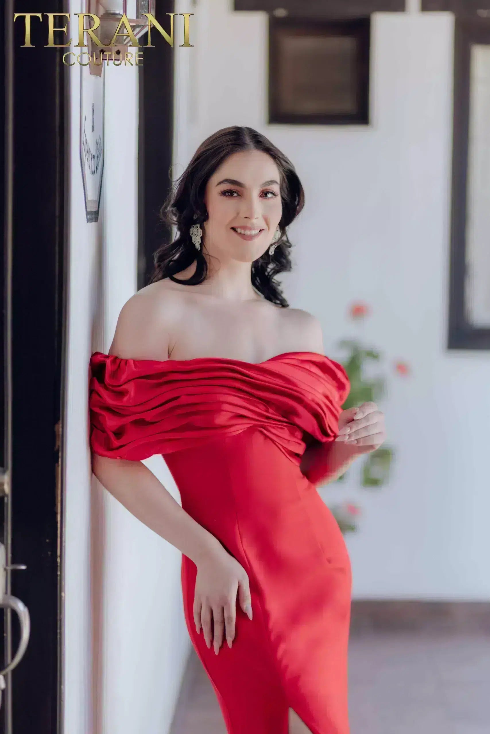 Off Shoulder Mermaid Pleated Neckline Evening Dress - 232E1251