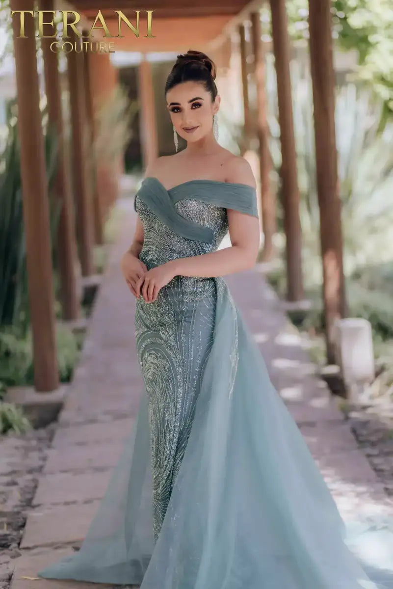 Off Shoulder Mermaid Embroidered Evening Dress - 232E1334