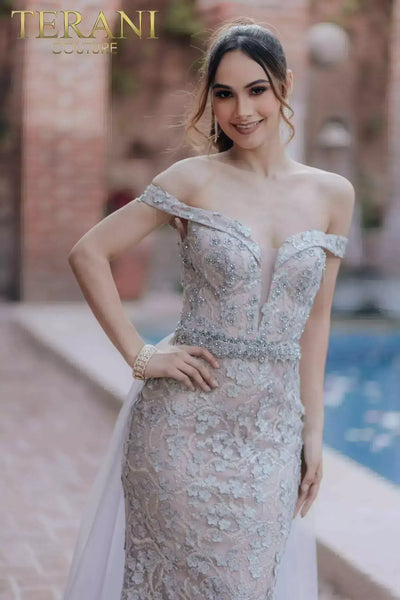 Off Shoulder Mermaid V-neck Tulle Overskirt Dress - 232Gl1417
