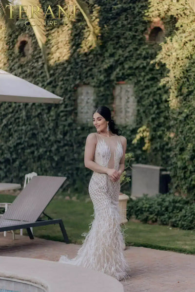 V-neck Embroidered Mermaid Sleeveless Long Dress - 232GL1436