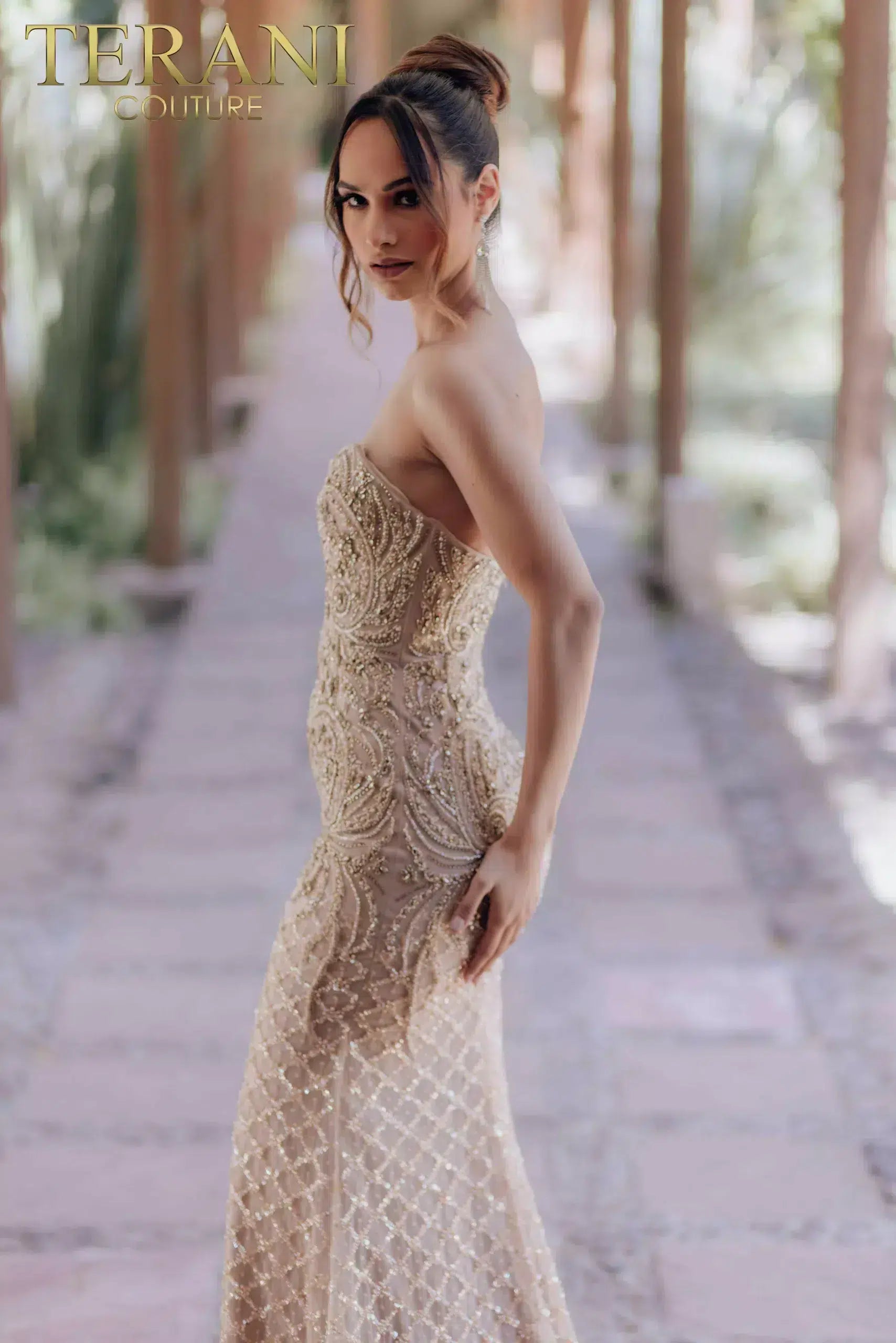 Embroidered Mermaid Strapless Beaded Long Dress - 232GL1476