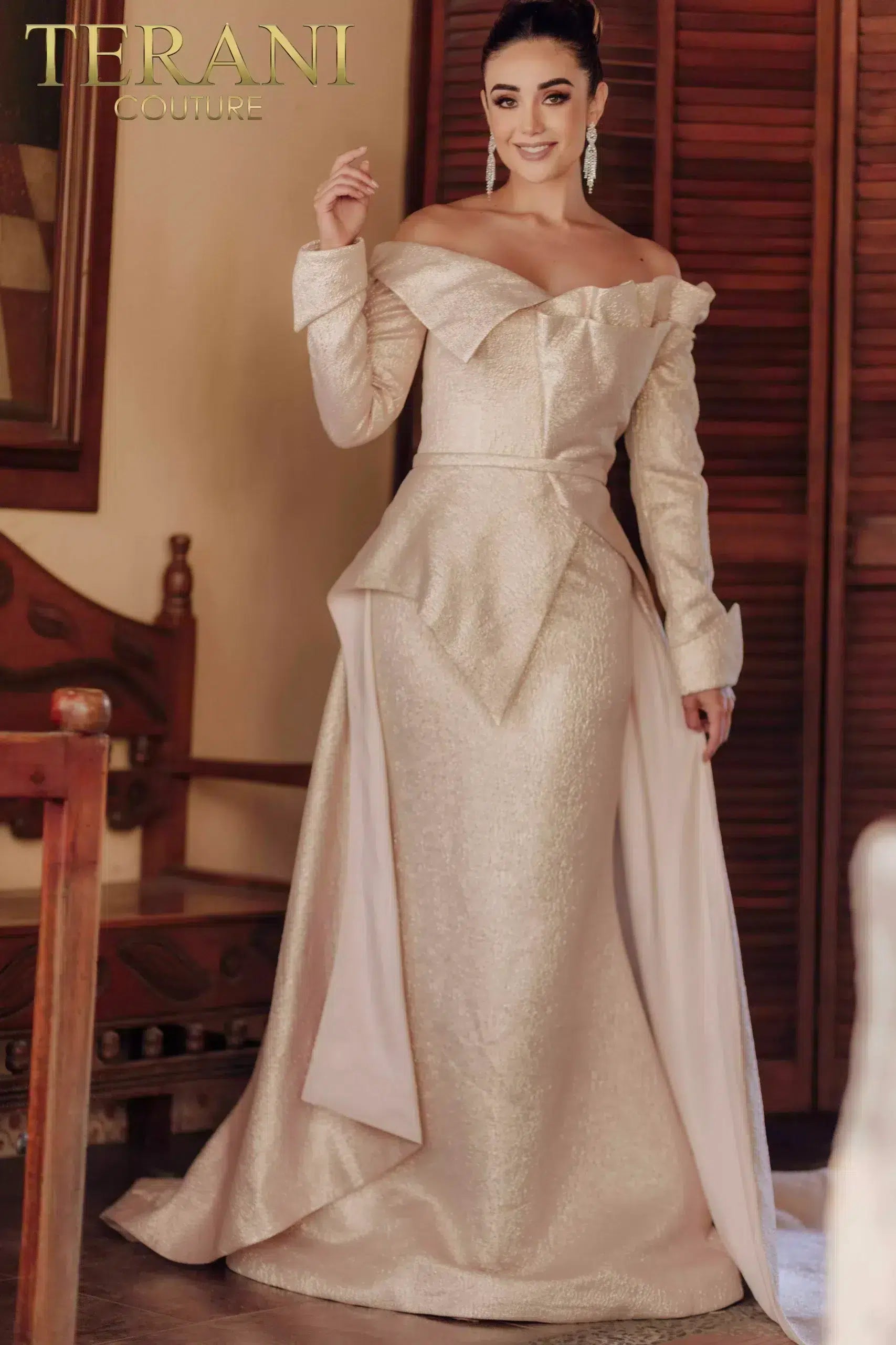Structured Bodice A-line Long Sleeves Overskirt Dress