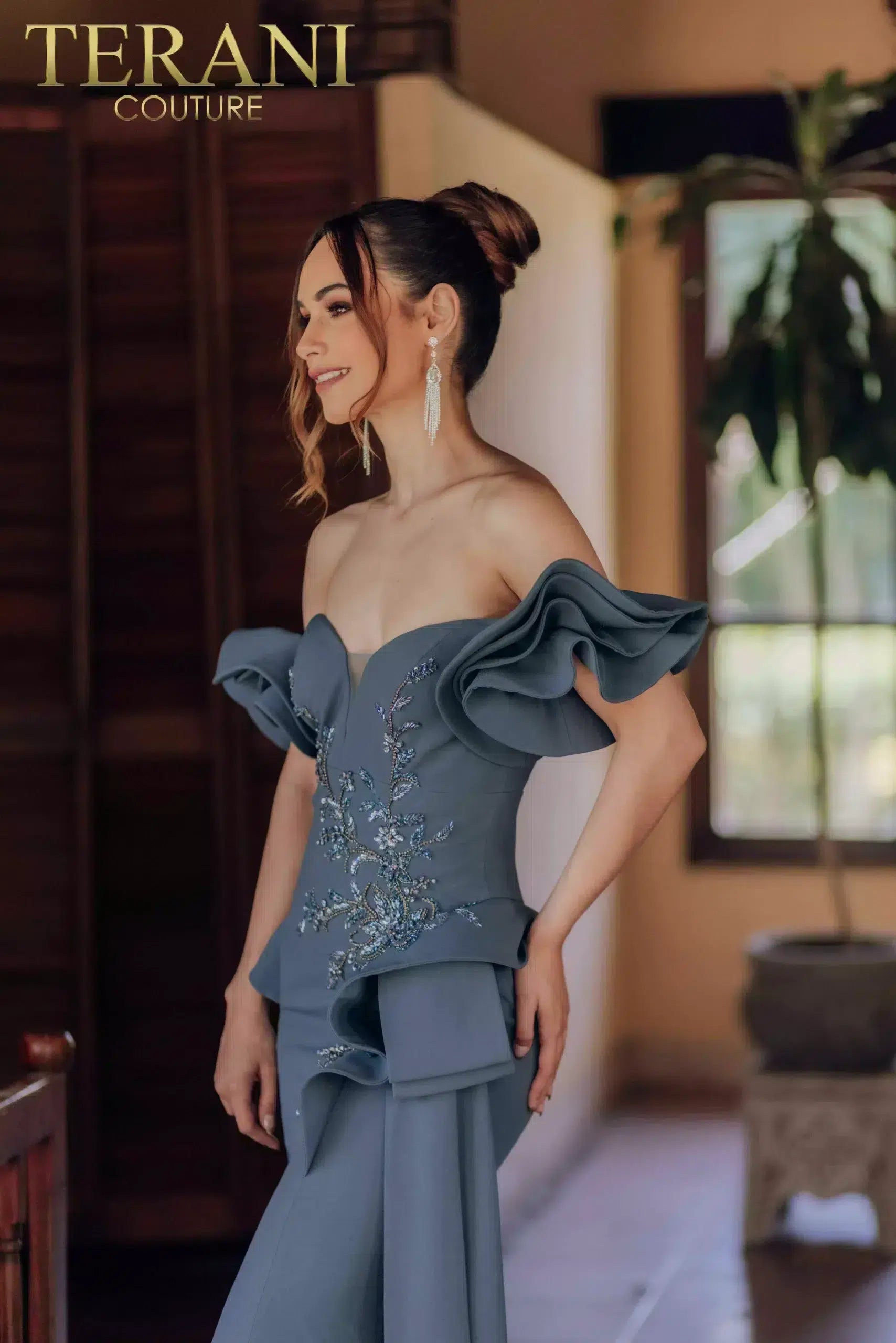 Pleated Top Ruffle Shoulder Mermaid Sweetheart Dress - 232M1559