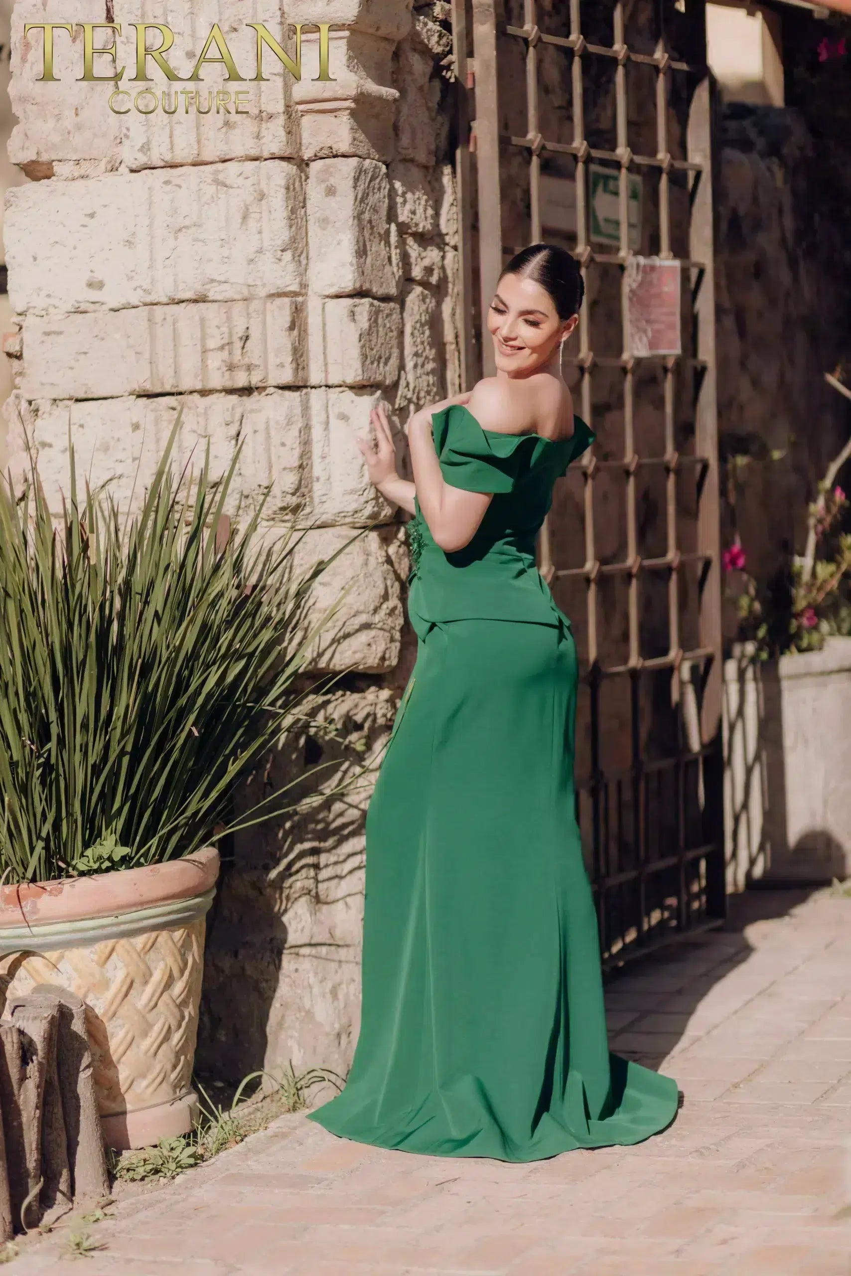 3D Flower Mermaid Off Shoulder Satin Long Dress - 232M1560
