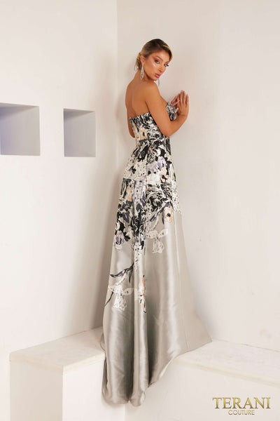 241E2452 Strapless Jacquard Silver Black Evening Ballgown Dress