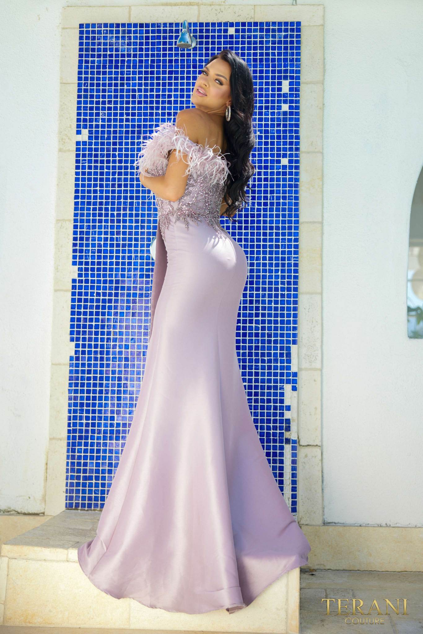 241E2490 Trumpet Off-Shoulder Sparkly Column Evening Dress