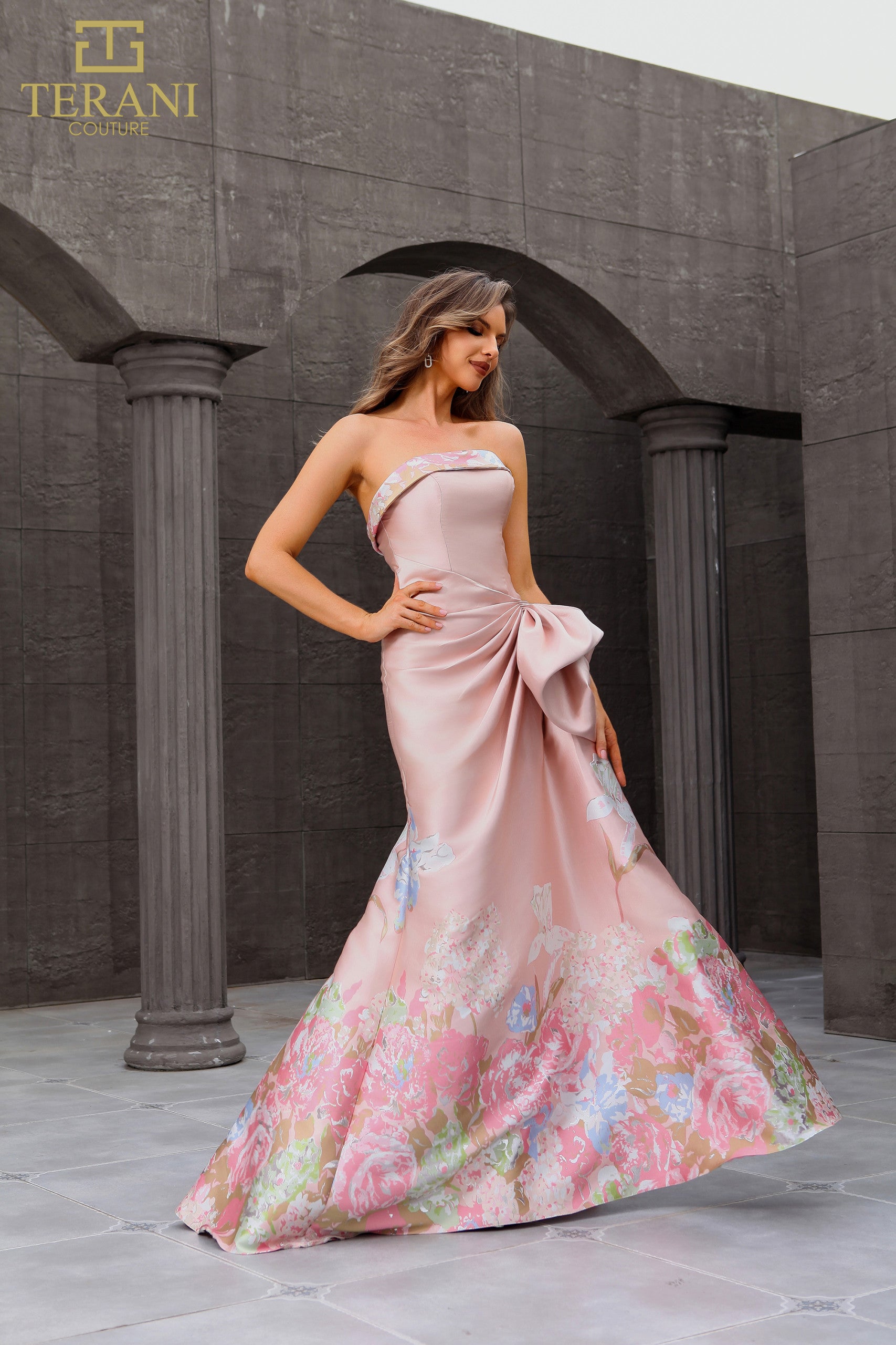 241E2494 Jacquard Strapless Straight Long Trumpet Evening Dress