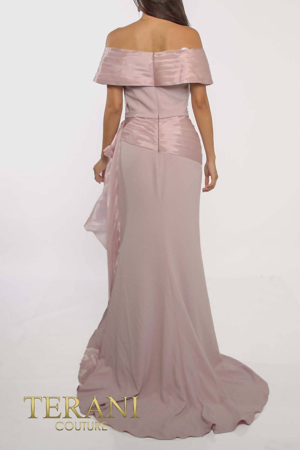 241M2703 A-Line Off-Shoulder Chiffon Mink Column Evening Dress