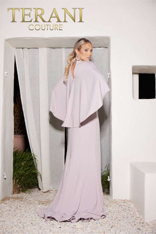 241M2710 A-Line Crepe Back Satin Plunging Neck Evening Dress