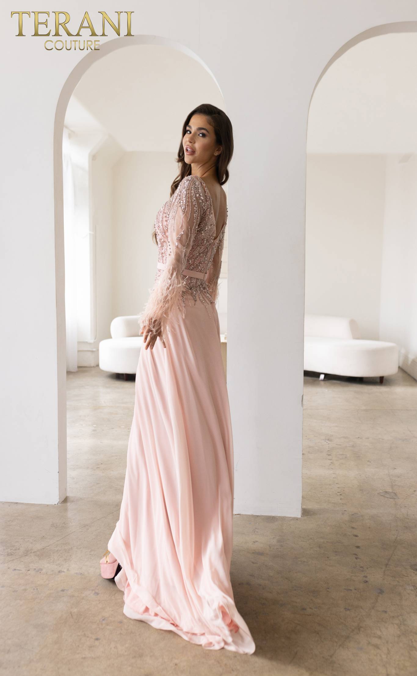 241M2718 Long Sleeves Chiffon Sheath Evening Dress