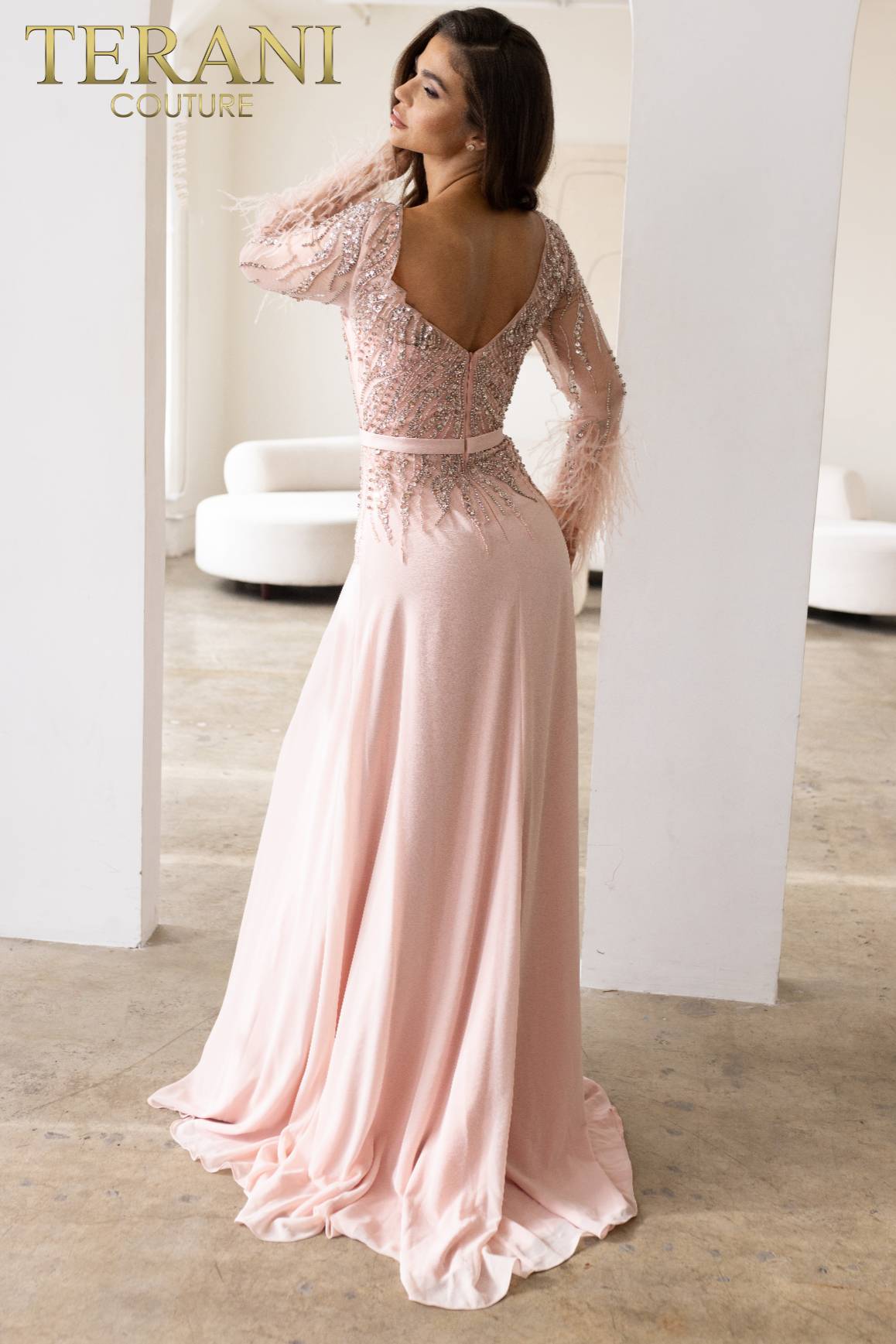 241M2718 Long Sleeves Chiffon Sheath Evening Dress