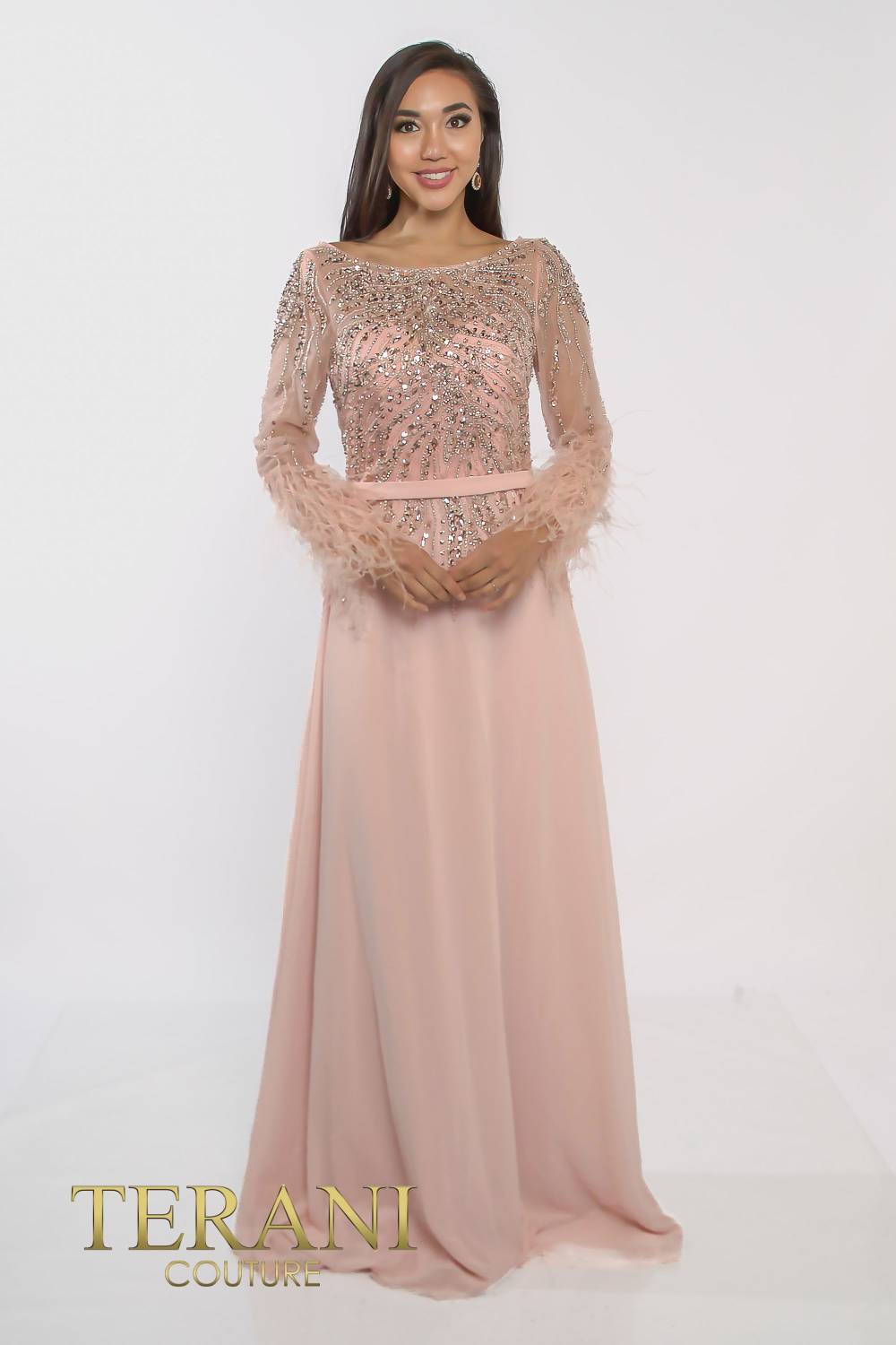 241M2718 Long Sleeves Chiffon Sheath Evening Dress