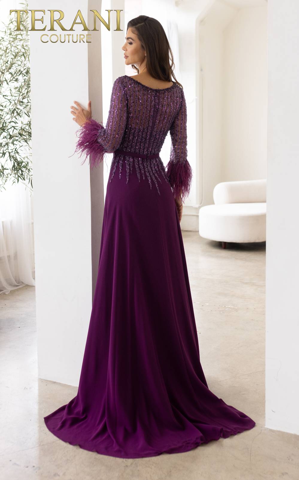 241M2738 Sheath 3/4 Sleeves Chiffon Column Evening Dress