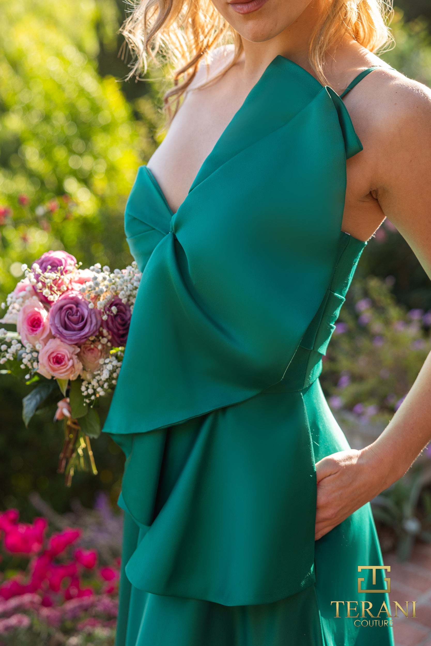 241P2067 Asymmetrical Matte Satin Evening Ballgown Dress