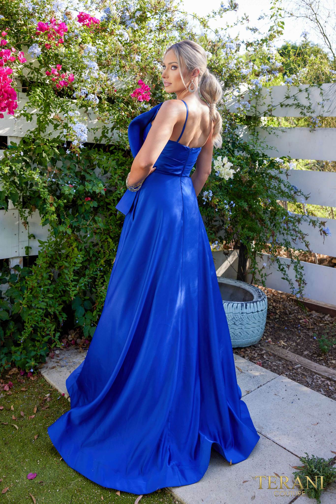 241P2067 Asymmetrical Matte Satin Evening Ballgown Dress