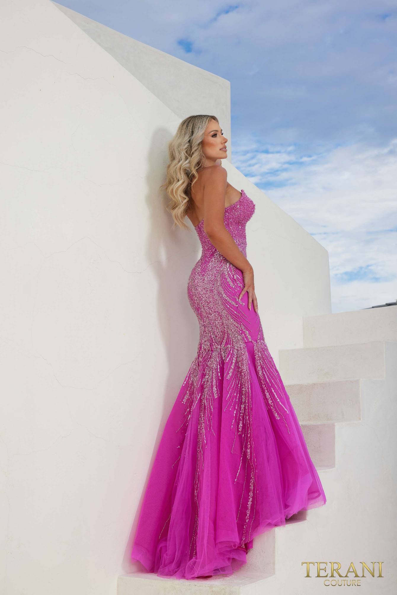 241P2171 Strapless Mermaid Tulle Long Prom Dress