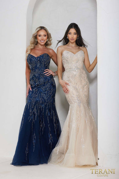 241P2219 Sleeveless Trumpet Beaded Tulle Long Prom Dress