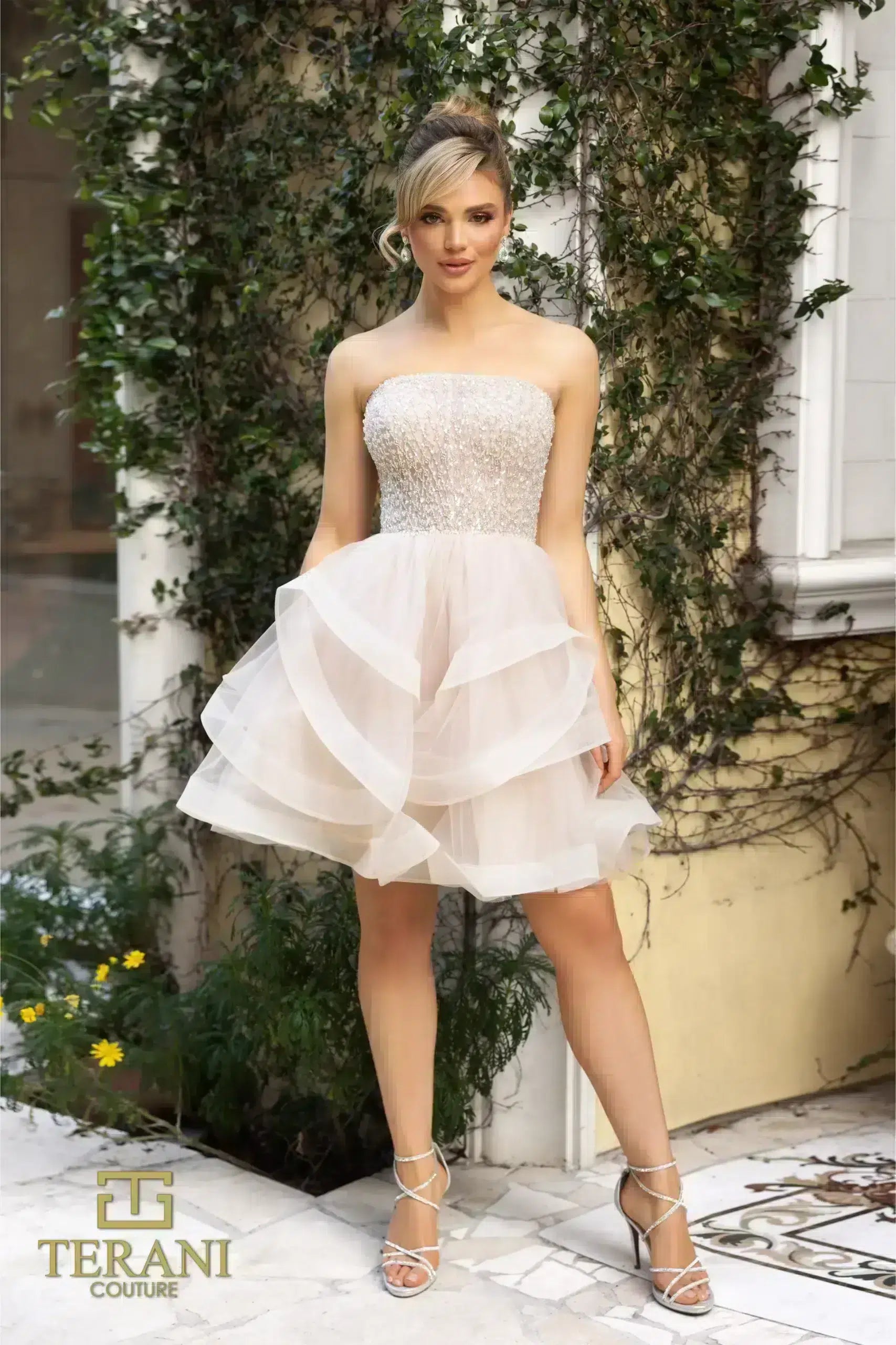 242C3047 Beaded Tulle Strapless Ballgown cocktail Dress