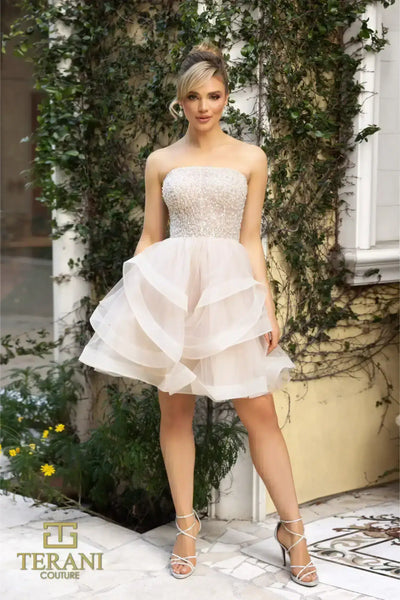 242C3047 Beaded Tulle Strapless Ballgown cocktail Dress